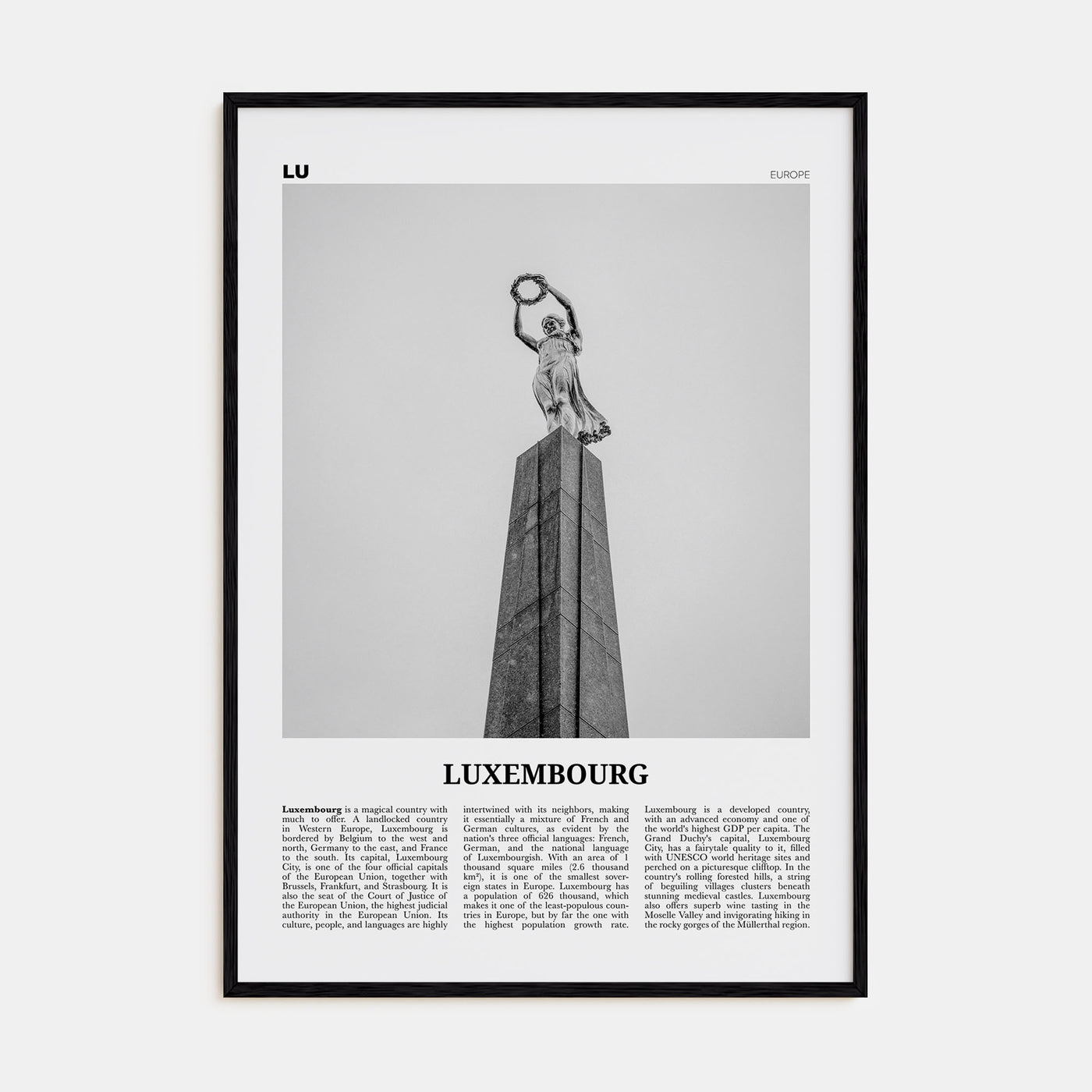 Luxembourg Travel B&W No 2 Poster