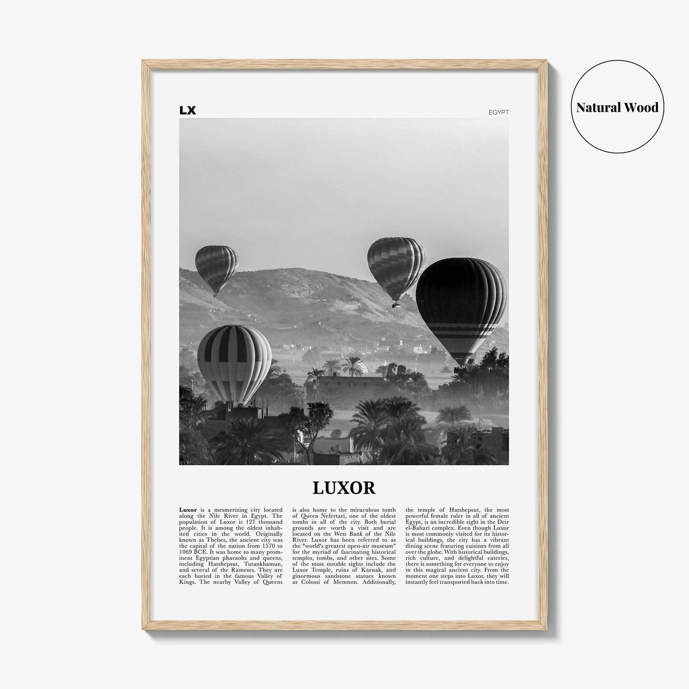 Luxor Print Black and White, Luxor Wall Art, Luxor Poster, Luxor Photo, Luxor Wall Décor, Egypt, الأقصر