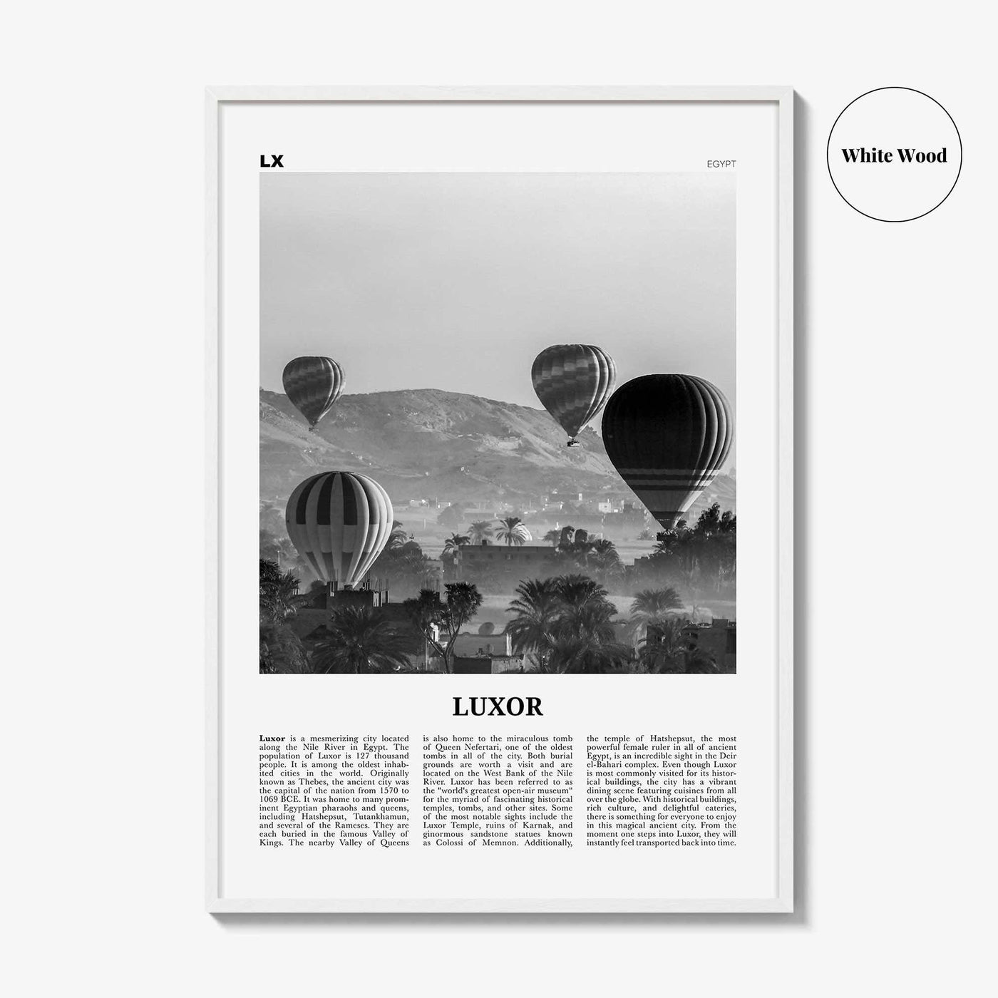 Luxor Print Black and White, Luxor Wall Art, Luxor Poster, Luxor Photo, Luxor Wall Décor, Egypt, الأقصر