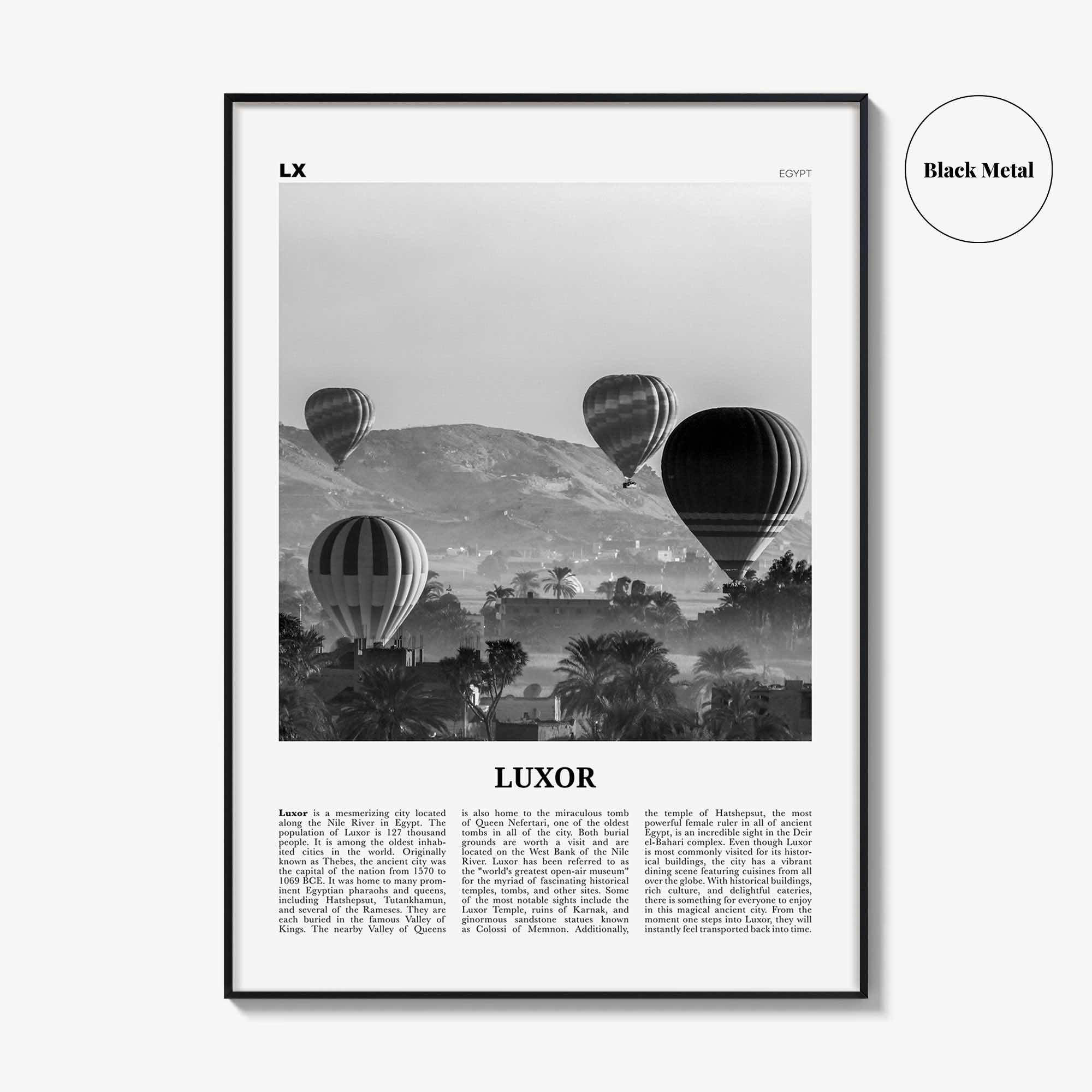 Luxor Print Black and White, Luxor Wall Art, Luxor Poster, Luxor Photo, Luxor Wall Décor, Egypt, الأقصر