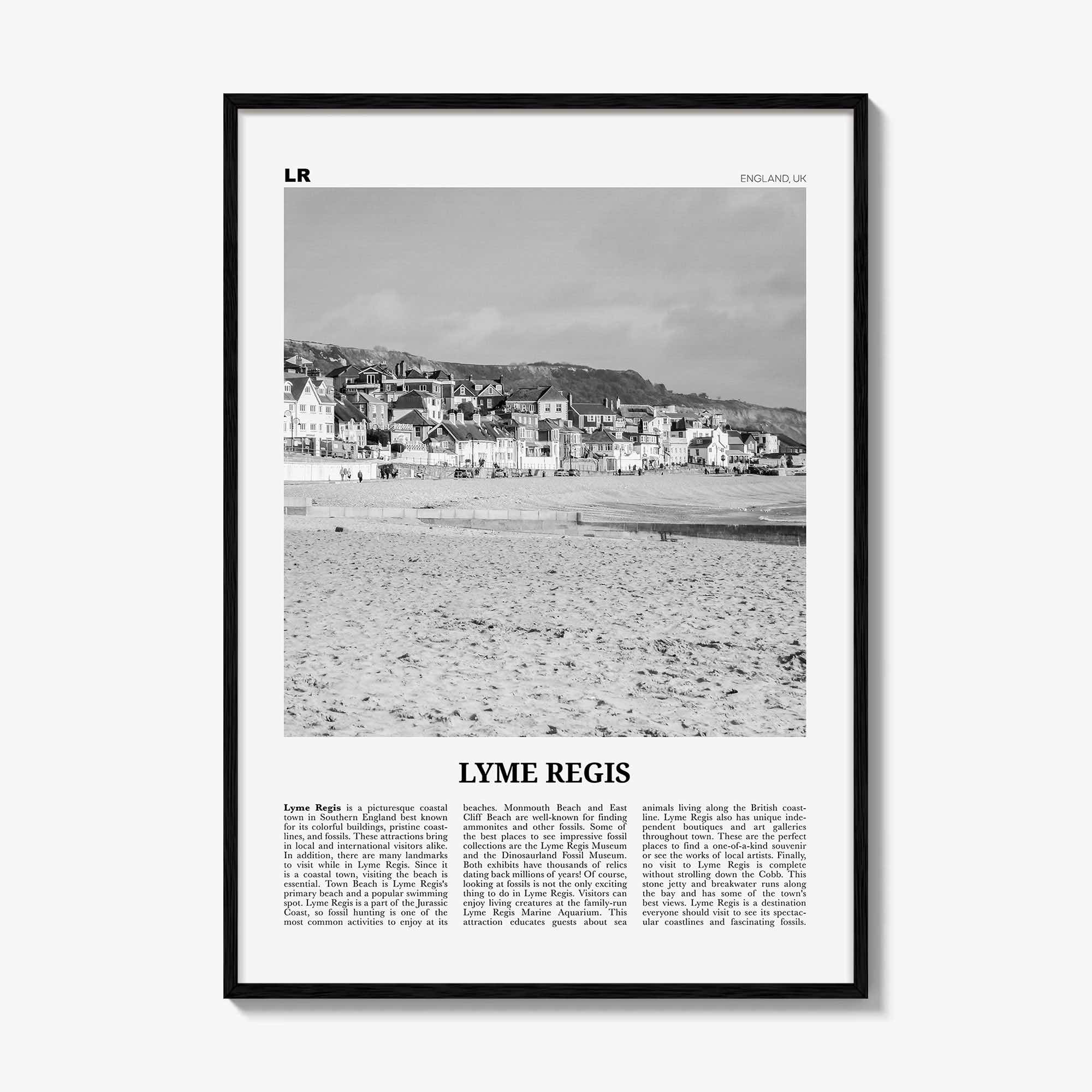 Lyme Regis Print Black and White, Lyme Regis Wall Art, Lyme Regis Poster, Lyme Regis Photo, Lyme Regis Map, Dorset, England, UK