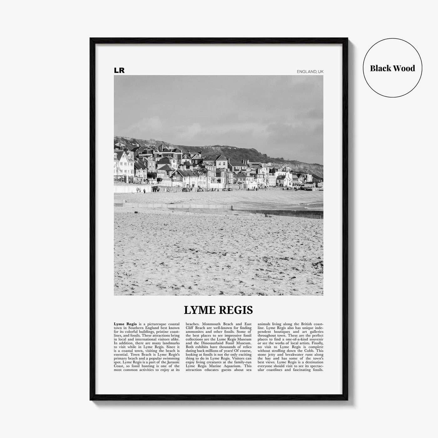 Lyme Regis Print Black and White, Lyme Regis Wall Art, Lyme Regis Poster, Lyme Regis Photo, Lyme Regis Map, Dorset, England, UK