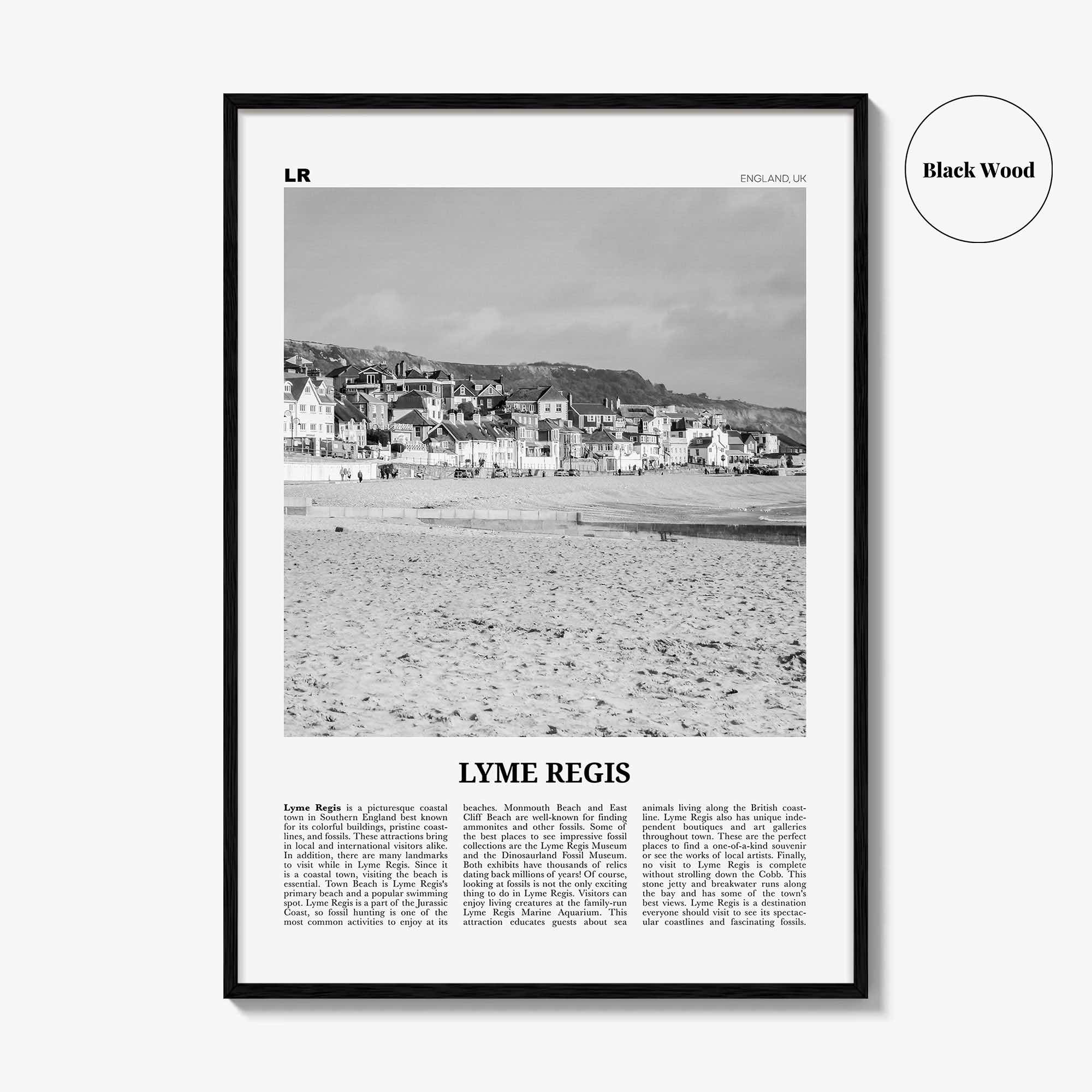 Lyme Regis Print Black and White, Lyme Regis Wall Art, Lyme Regis Poster, Lyme Regis Photo, Lyme Regis Map, Dorset, England, UK