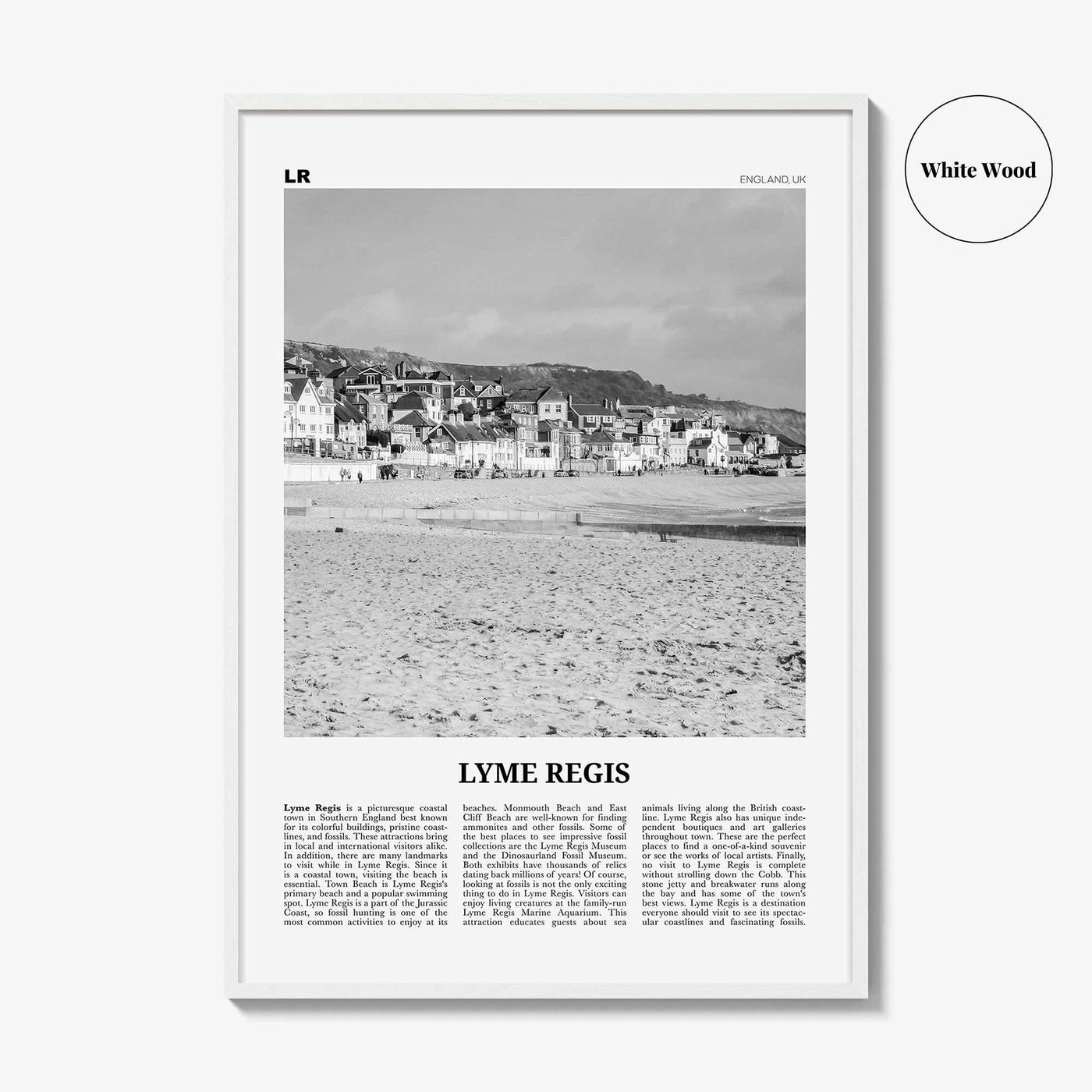 Lyme Regis Print Black and White, Lyme Regis Wall Art, Lyme Regis Poster, Lyme Regis Photo, Lyme Regis Map, Dorset, England, UK