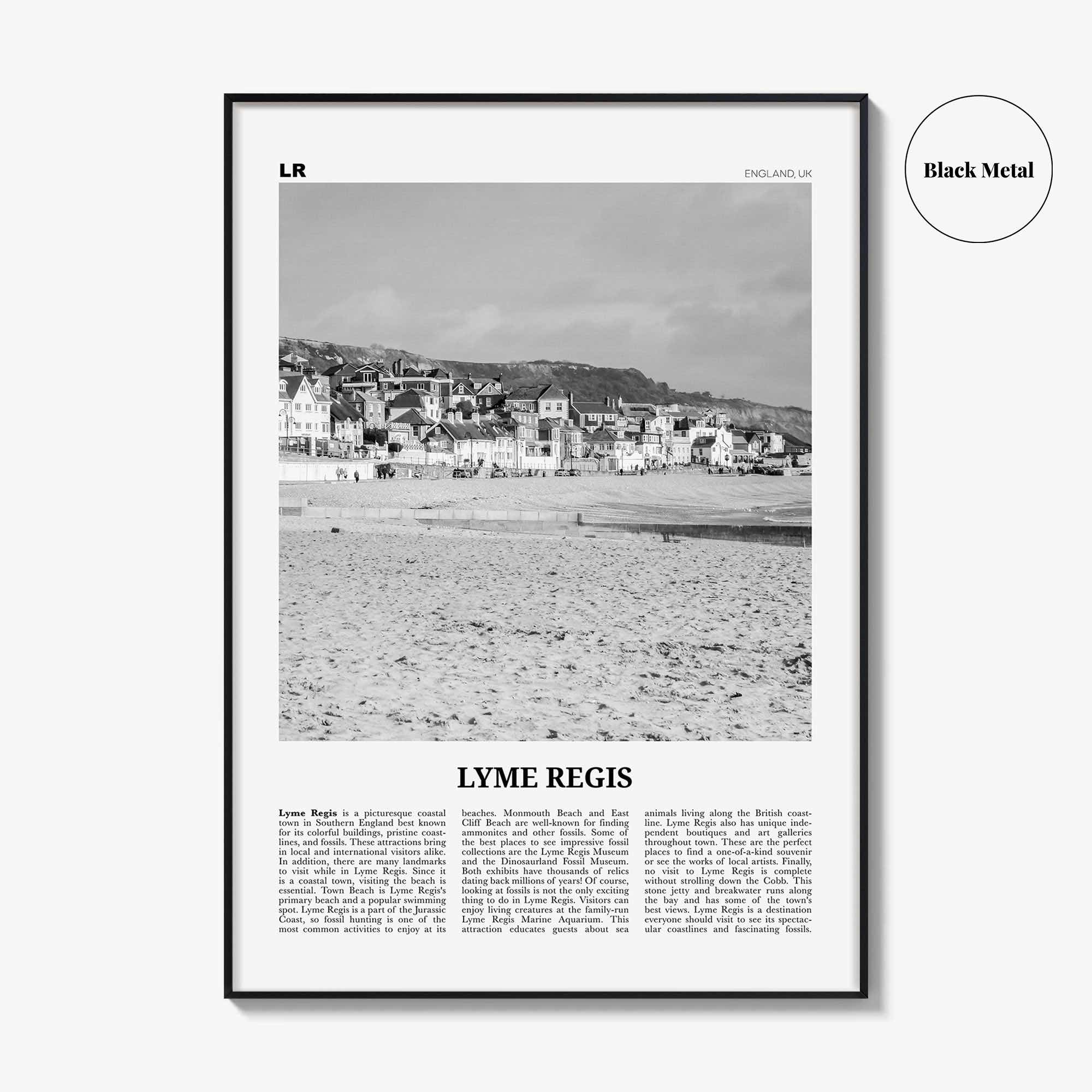 Lyme Regis Print Black and White, Lyme Regis Wall Art, Lyme Regis Poster, Lyme Regis Photo, Lyme Regis Map, Dorset, England, UK
