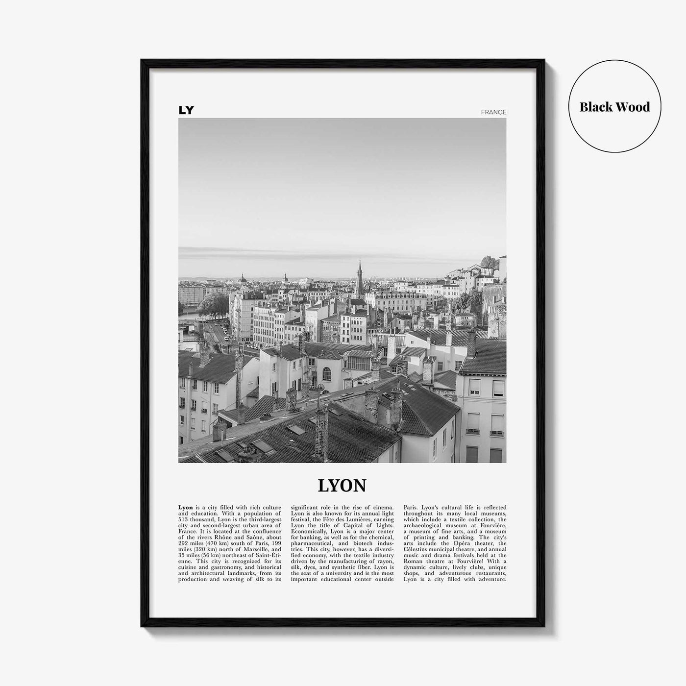 Lyon Print Black and White No 1, Lyon Wall Art, Lyon Poster, Lyon Photo, Lyon Wall Decor, Lyon, Liyon, Lione, Rhône-Alpes, Europe