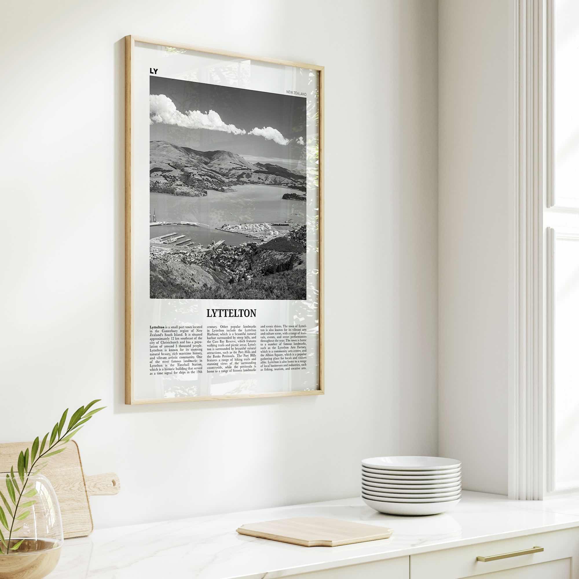Lyttelton Print Black and White, Lyttelton Wall Art, Lyttelton Poster, Lyttelton Photo, Lyttelton Wall Décor, Lyttelton Map, New Zealand