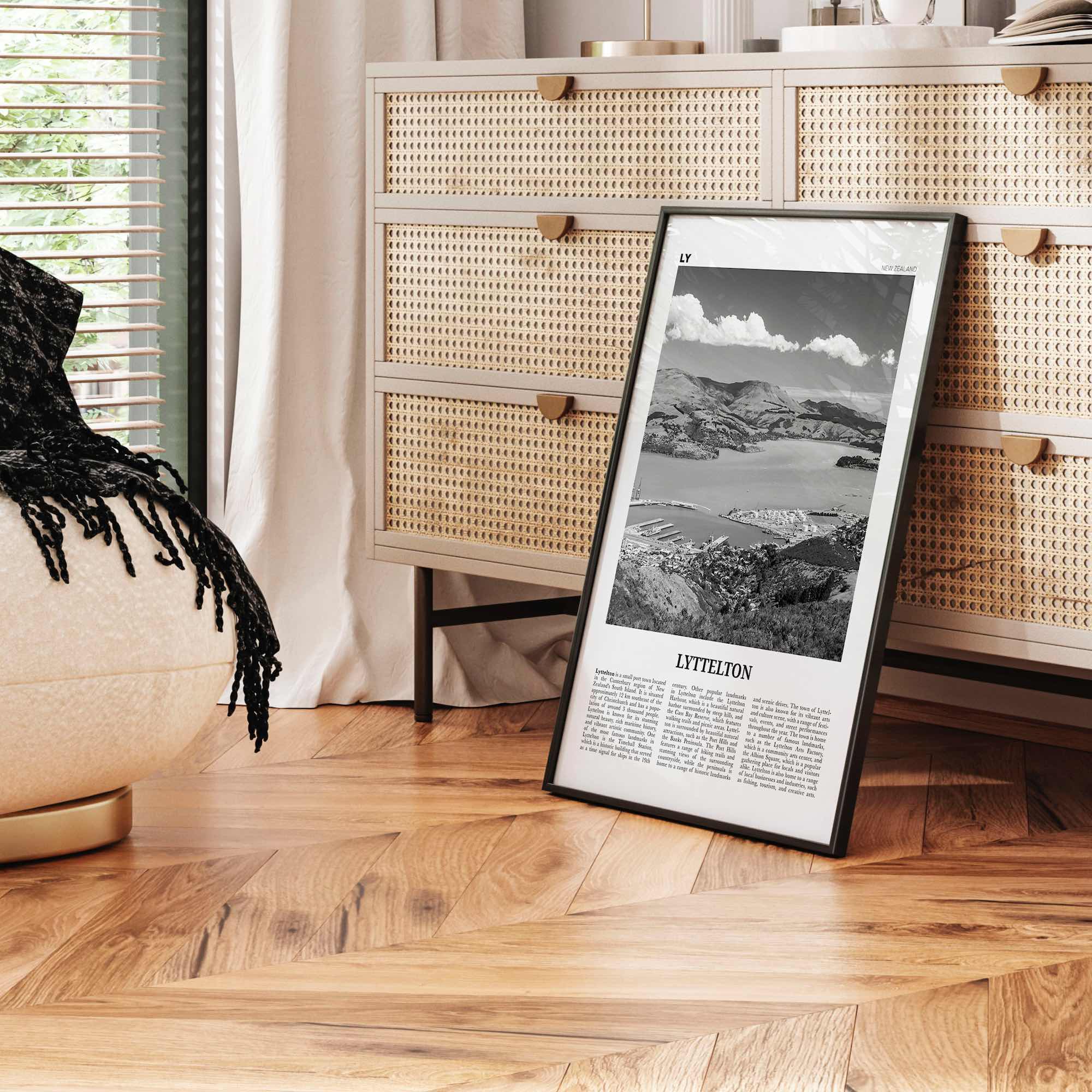 Lyttelton Print Black and White, Lyttelton Wall Art, Lyttelton Poster, Lyttelton Photo, Lyttelton Wall Décor, Lyttelton Map, New Zealand
