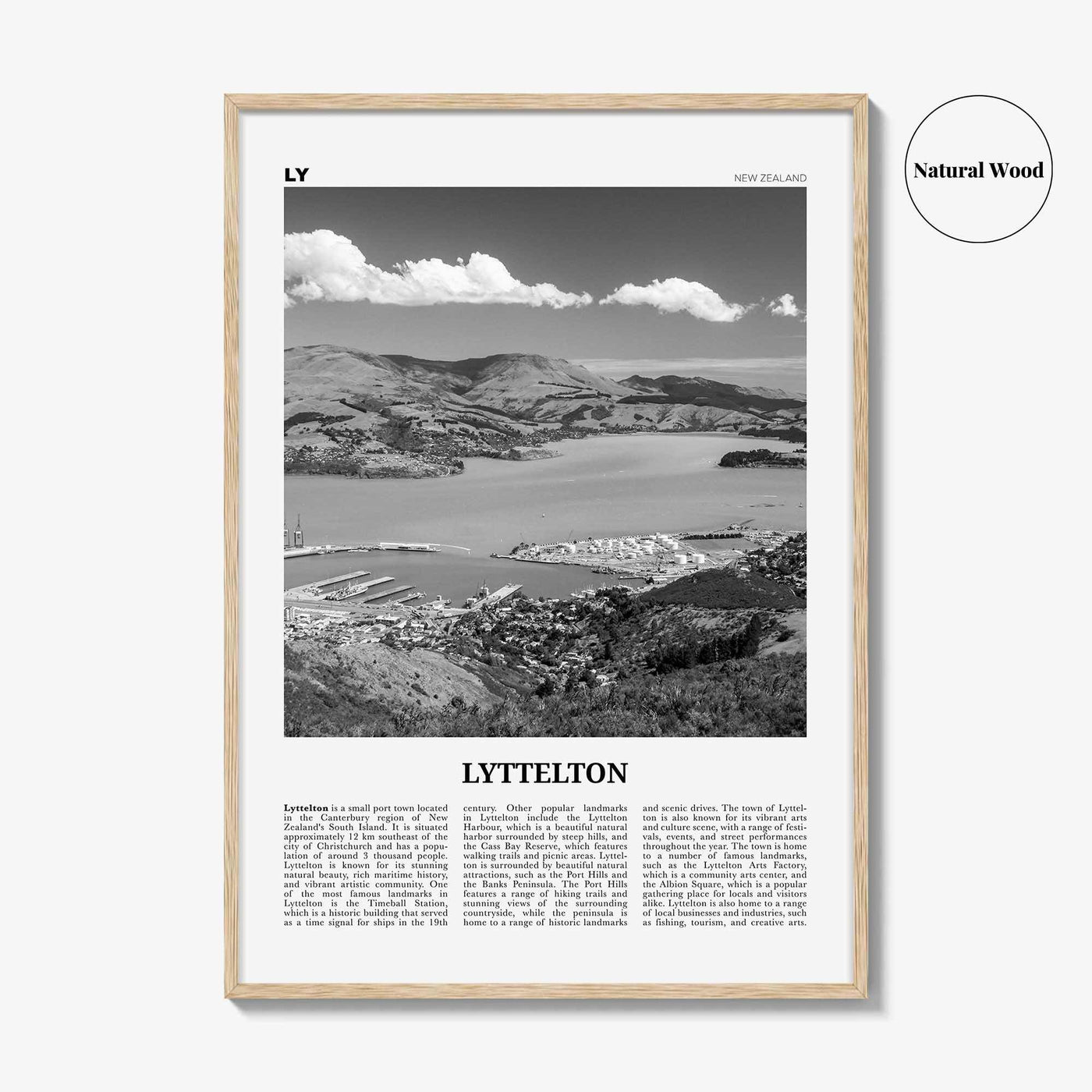 Lyttelton Print Black and White, Lyttelton Wall Art, Lyttelton Poster, Lyttelton Photo, Lyttelton Wall Décor, Lyttelton Map, New Zealand