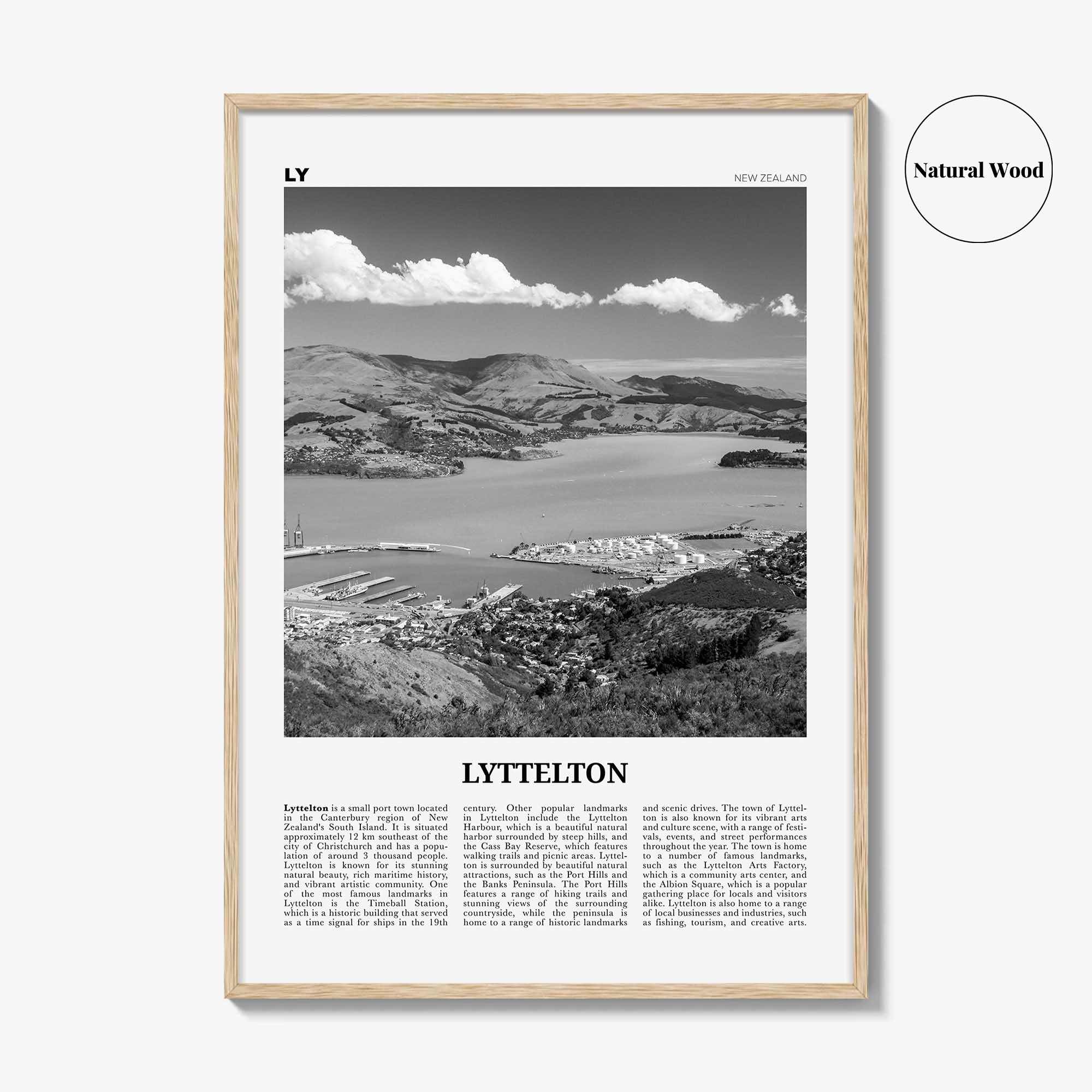 Lyttelton Print Black and White, Lyttelton Wall Art, Lyttelton Poster, Lyttelton Photo, Lyttelton Wall Décor, Lyttelton Map, New Zealand