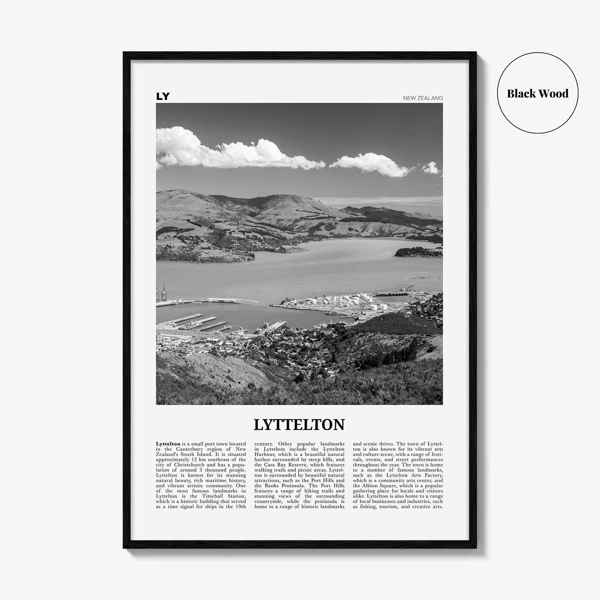 Lyttelton Print Black and White, Lyttelton Wall Art, Lyttelton Poster, Lyttelton Photo, Lyttelton Wall Décor, Lyttelton Map, New Zealand