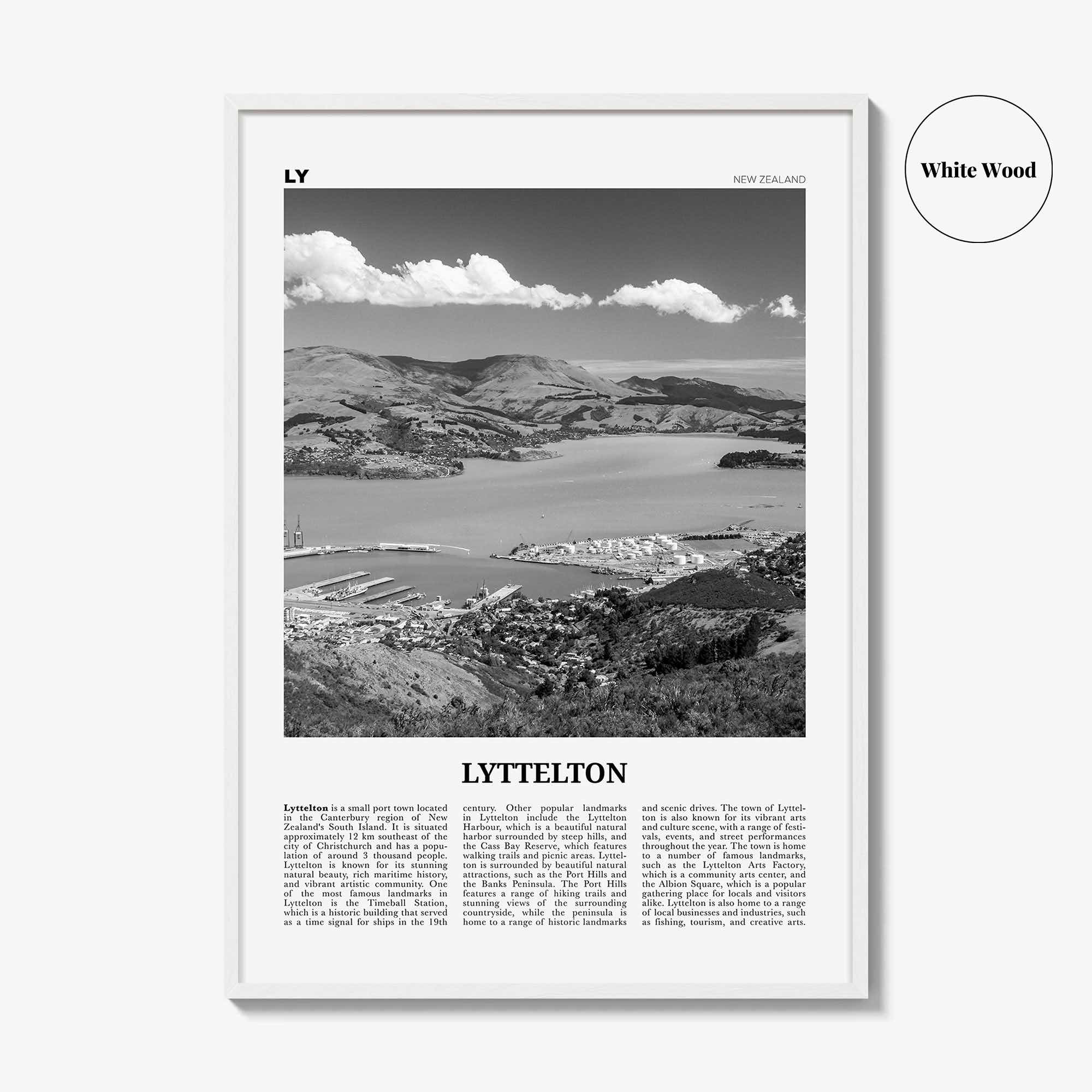 Lyttelton Print Black and White, Lyttelton Wall Art, Lyttelton Poster, Lyttelton Photo, Lyttelton Wall Décor, Lyttelton Map, New Zealand