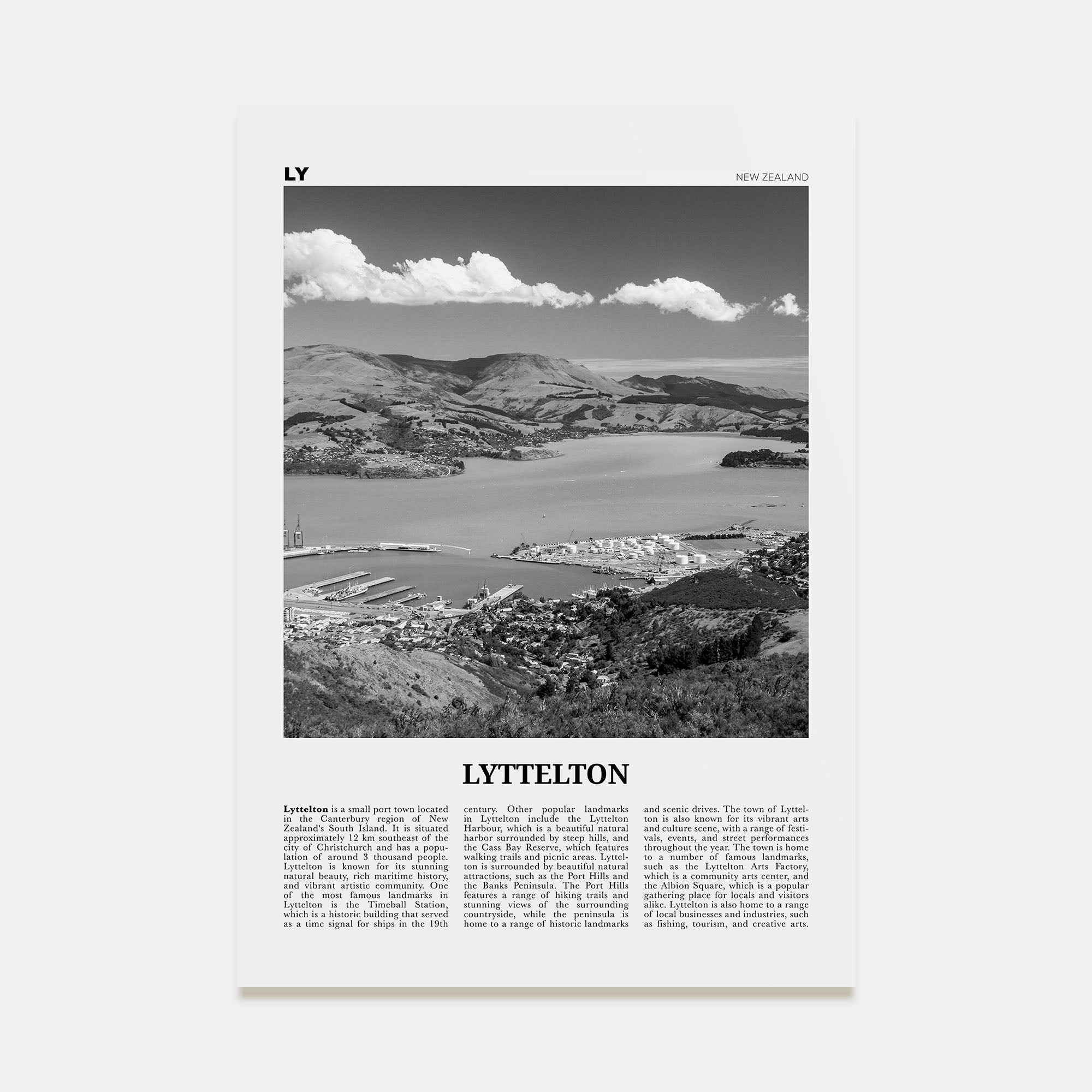 Lyttelton Travel B&W Poster