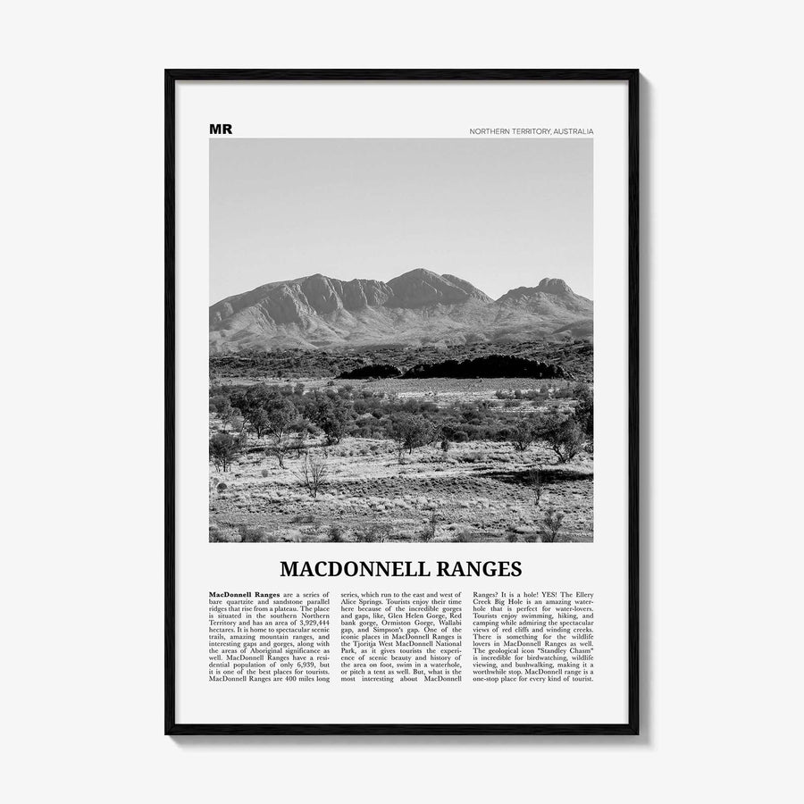 MacDonnell Ranges Print Black and White, MacDonnell Ranges Wall Art, MacDonnell Ranges Poster, MacDonnell Ranges Photo, Australia