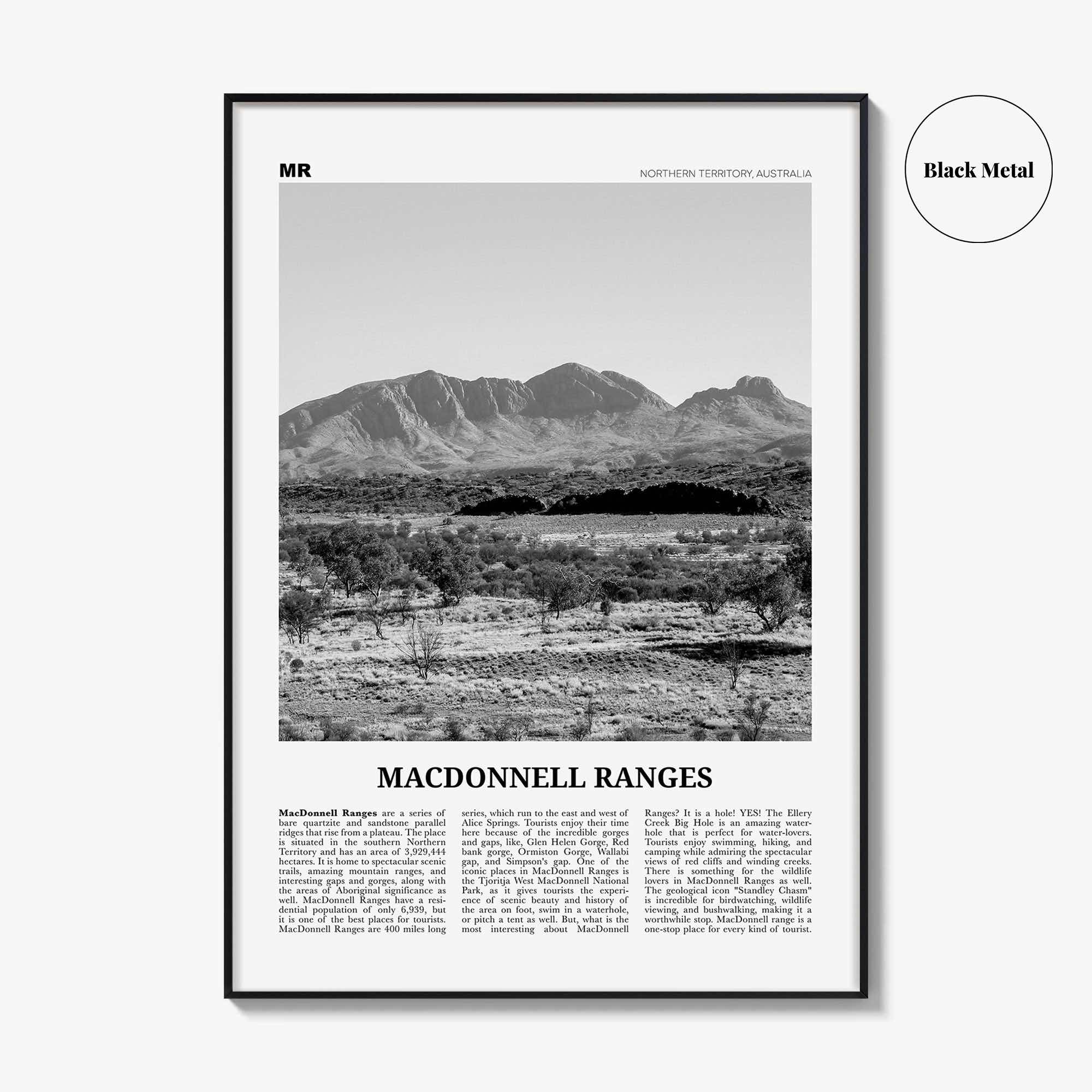 MacDonnell Ranges Print Black and White, MacDonnell Ranges Wall Art, MacDonnell Ranges Poster, MacDonnell Ranges Photo, Australia