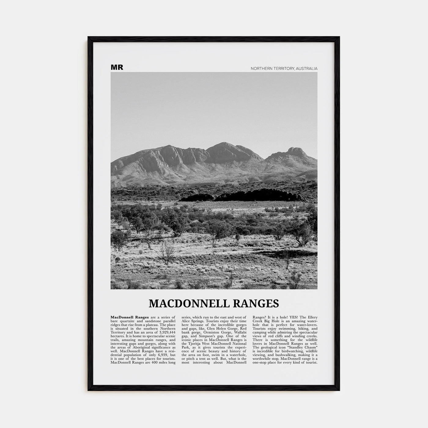 MacDonnell Ranges Travel B&W Poster