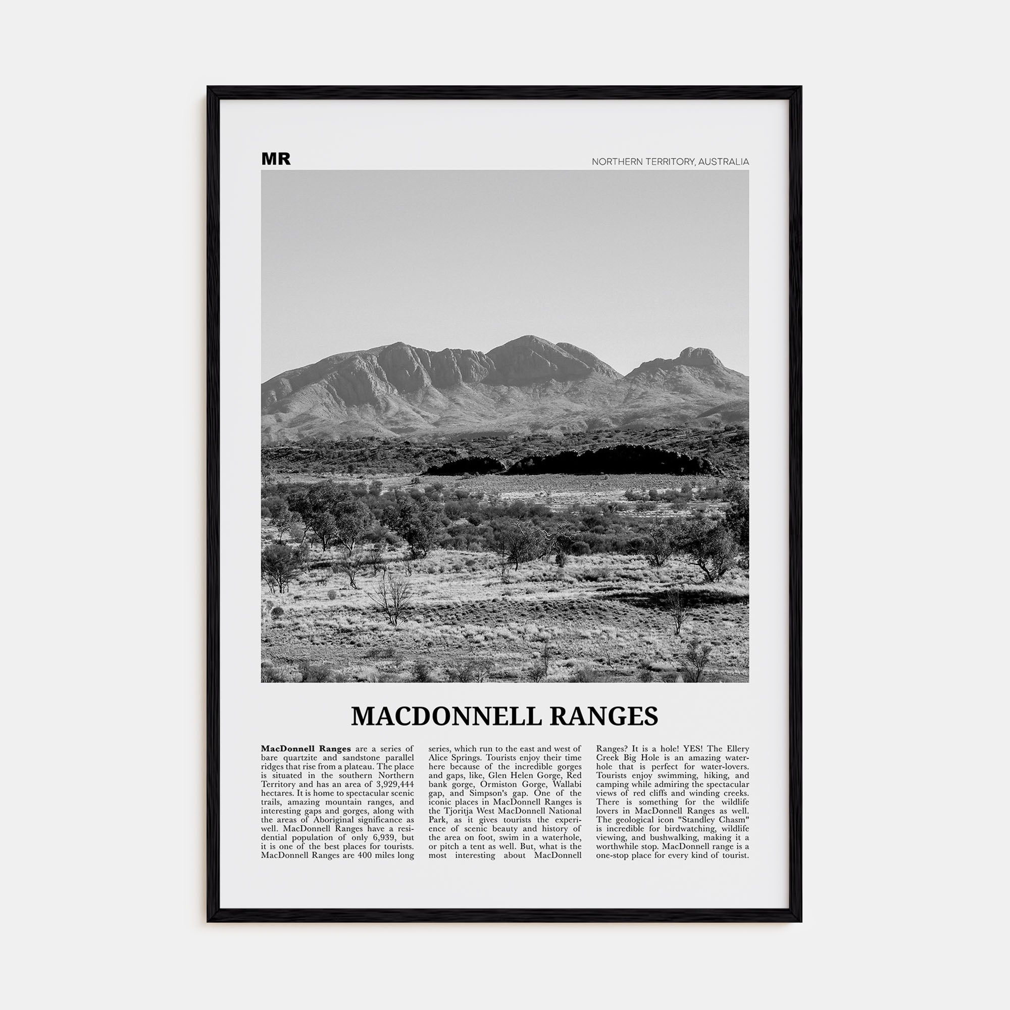 MacDonnell Ranges Travel B&W Poster