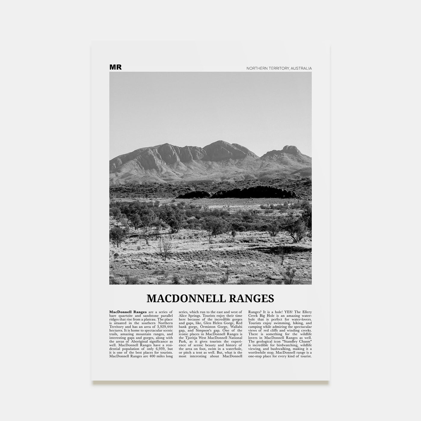 MacDonnell Ranges Travel B&W Poster