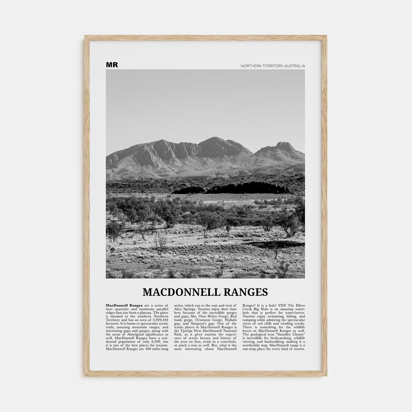 MacDonnell Ranges Travel B&W Poster