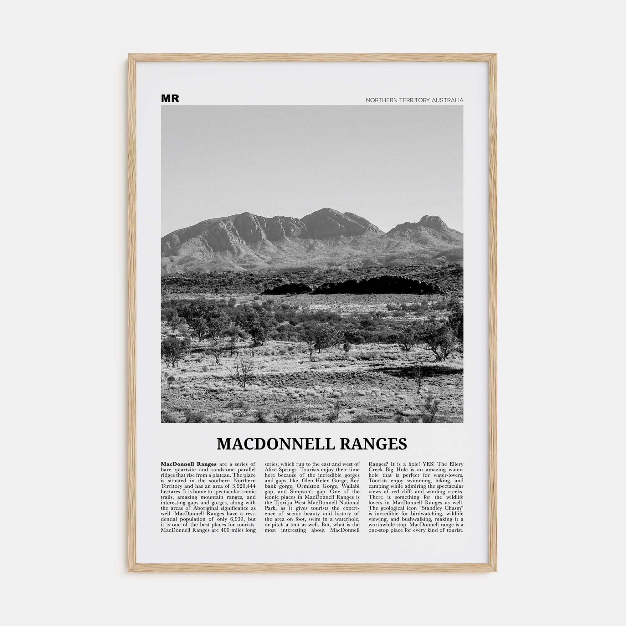 MacDonnell Ranges Travel B&W Poster