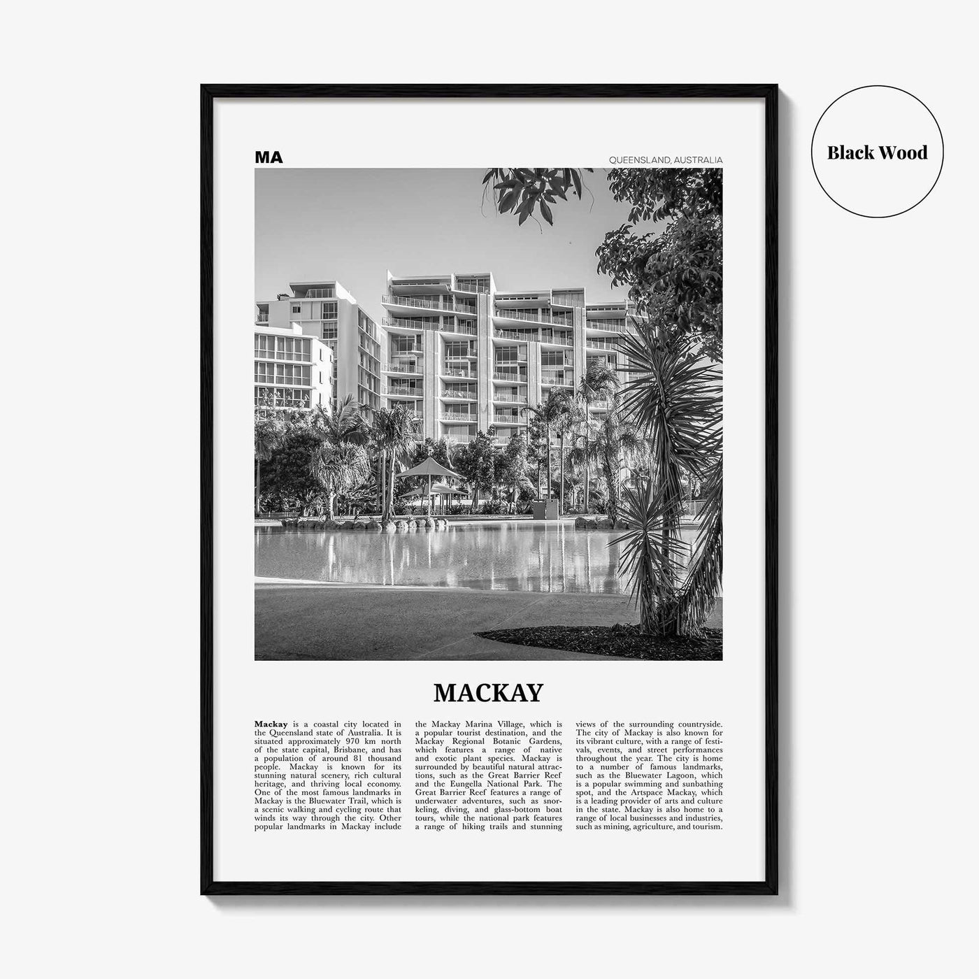 Mackay Print Black and White, Mackay Wall Art, Mackay Poster, Mackay Photo, Mackay Wall Décor, Mackay Map, Australia