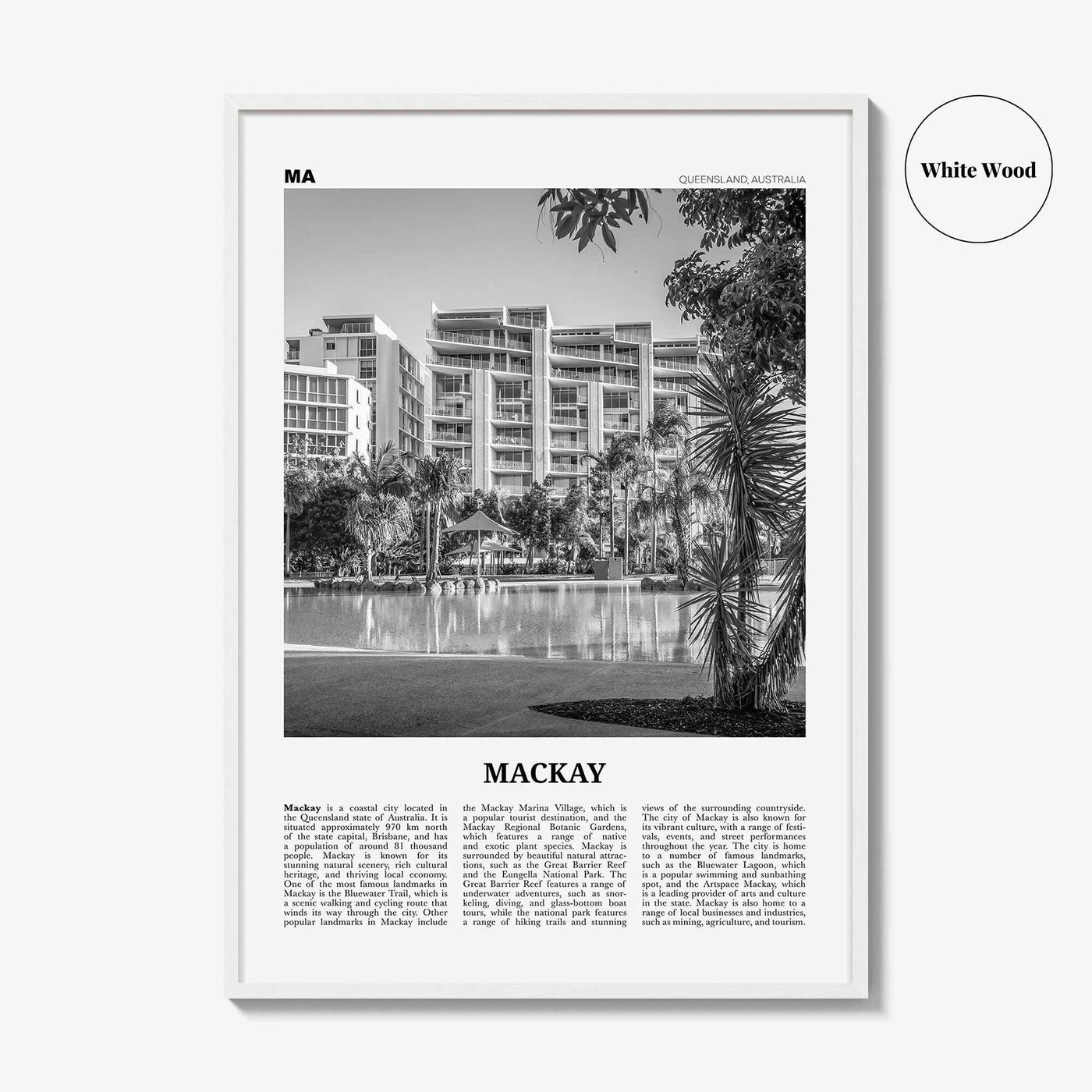 Mackay Print Black and White, Mackay Wall Art, Mackay Poster, Mackay Photo, Mackay Wall Décor, Mackay Map, Australia