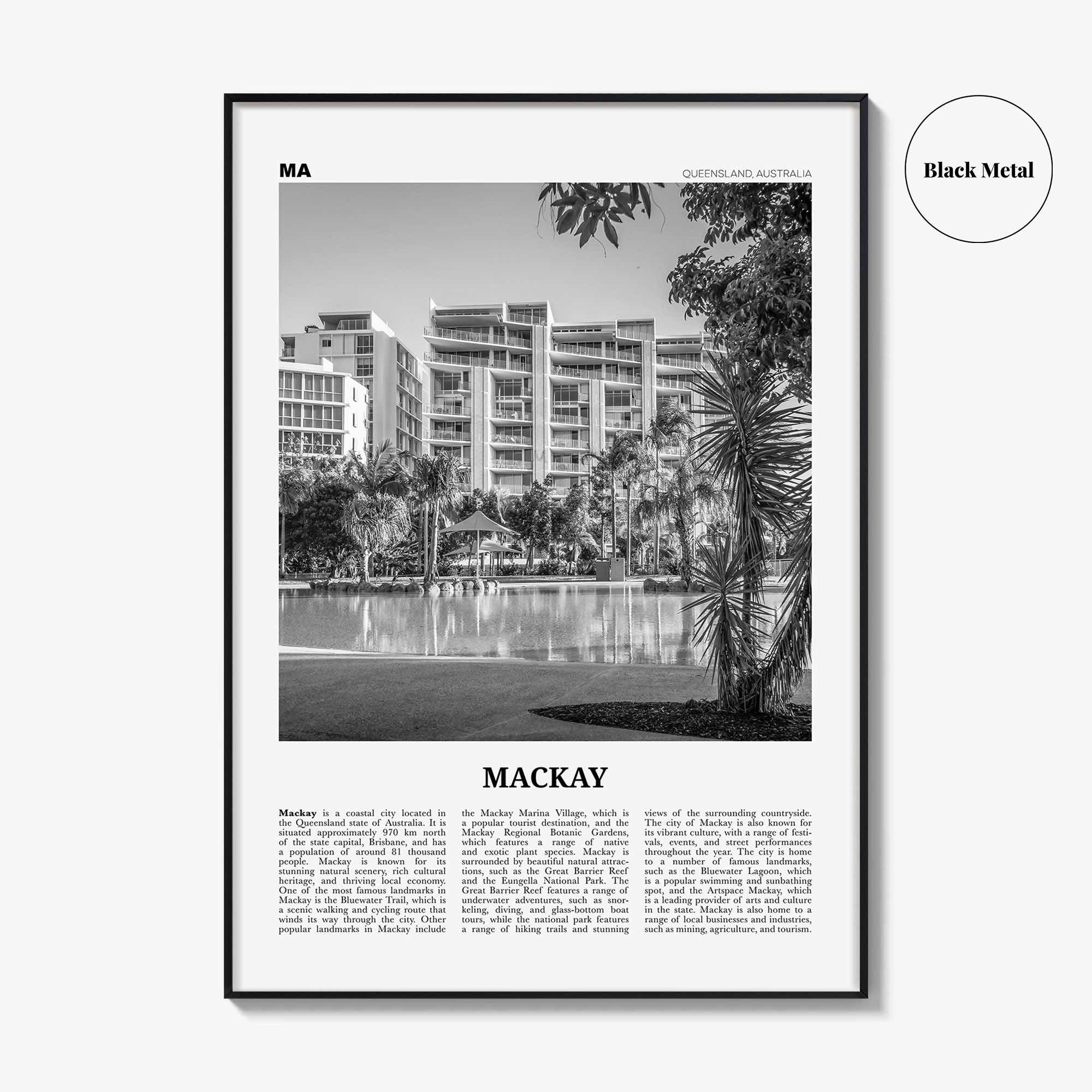 Mackay Print Black and White, Mackay Wall Art, Mackay Poster, Mackay Photo, Mackay Wall Décor, Mackay Map, Australia