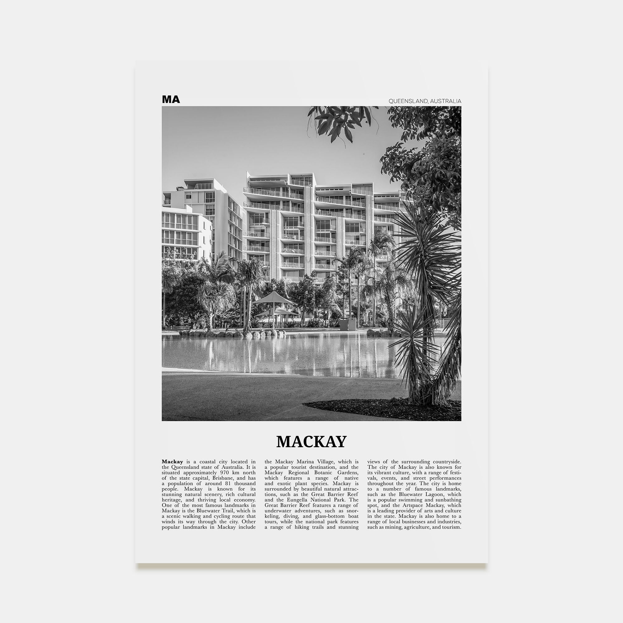Mackay Travel B&W Poster
