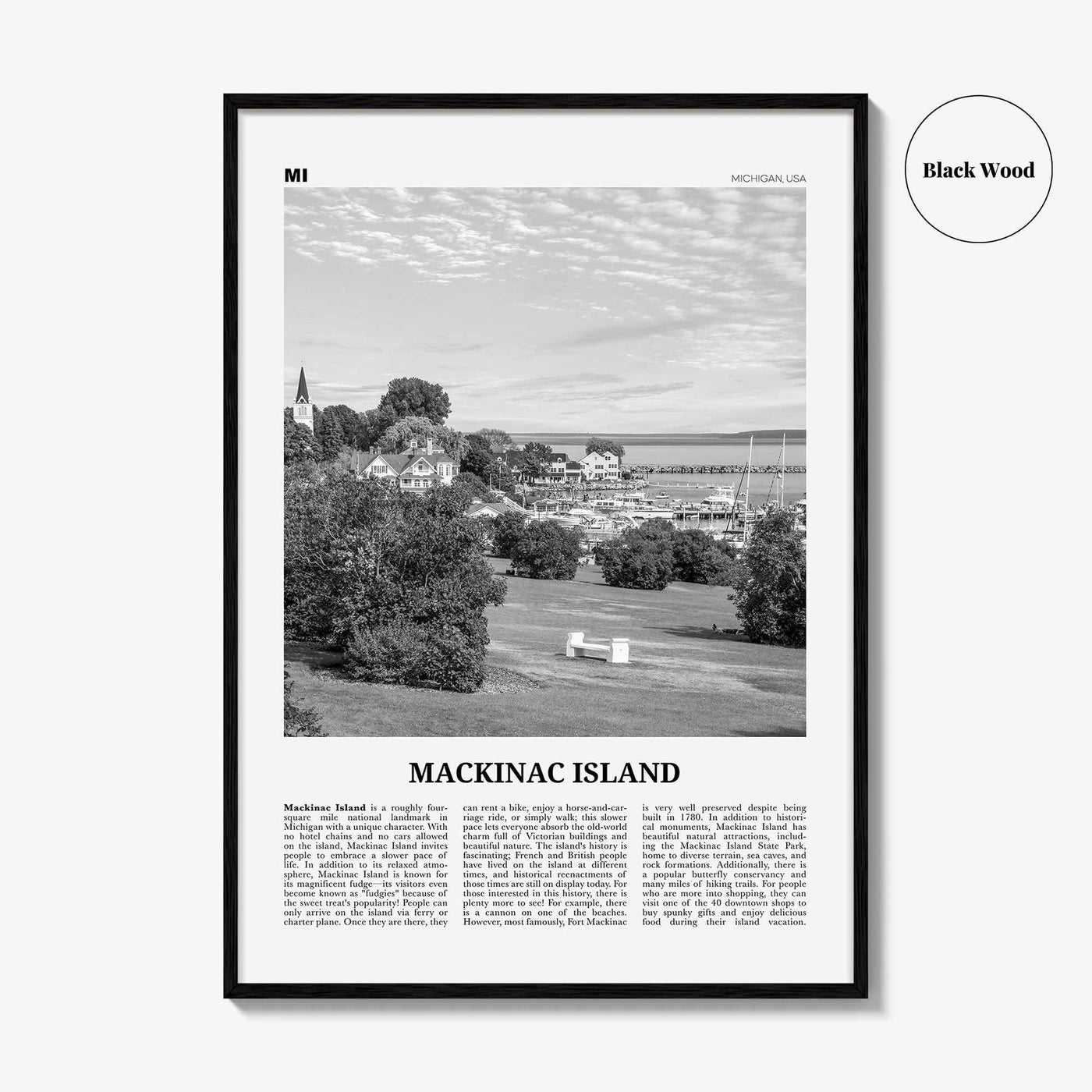 Mackinac Island Print Black and White, Mackinac Island Wall Art, Mackinac Island Poster, Mackinac Island Photo, Michigan, USA