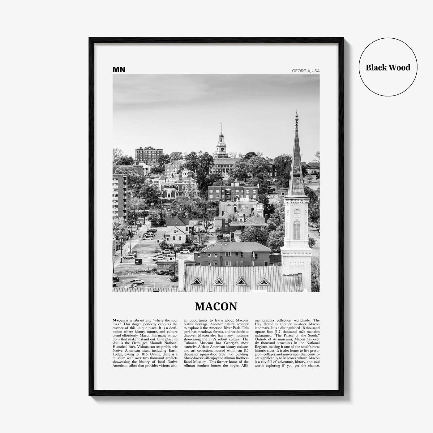 Macon Print Black and White, Macon Wall Art, Macon Poster, Macon Photo, Macon Map, Macon Wall Decor, Georgia, USA, United States