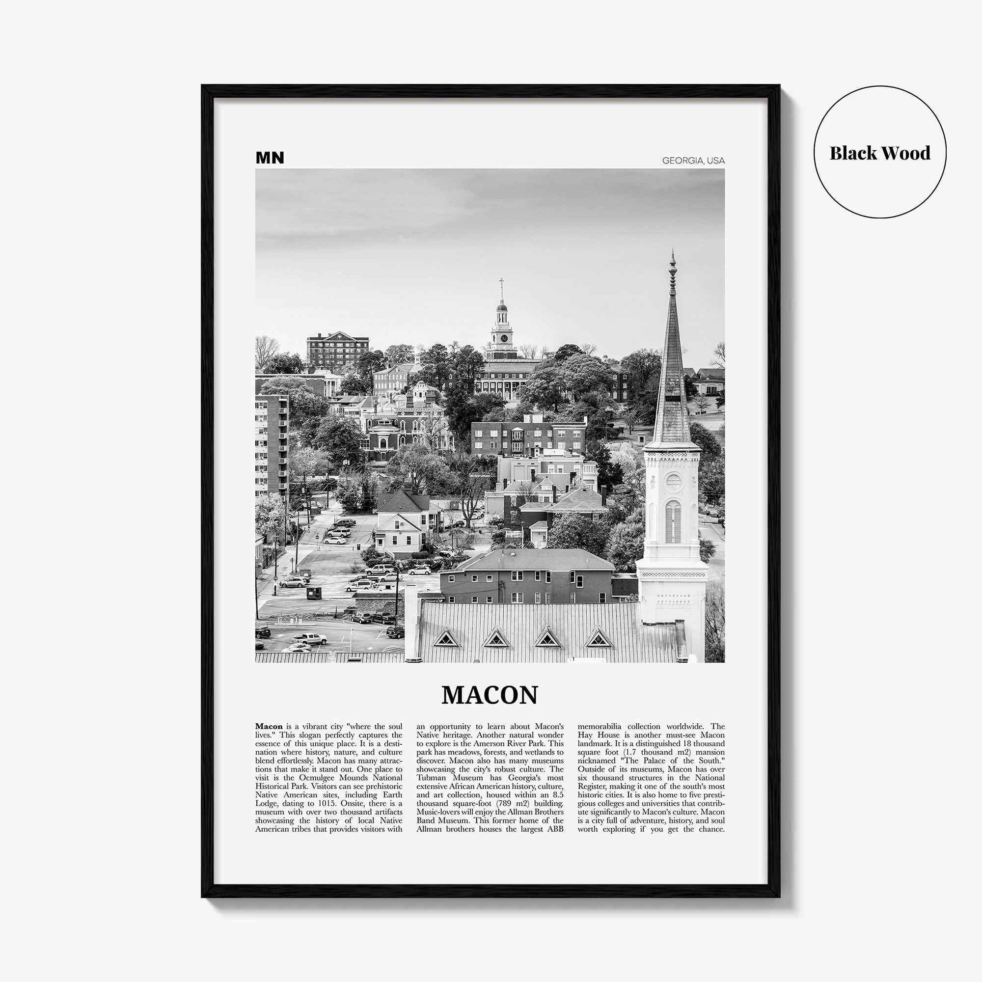 Macon Print Black and White, Macon Wall Art, Macon Poster, Macon Photo, Macon Map, Macon Wall Decor, Georgia, USA, United States