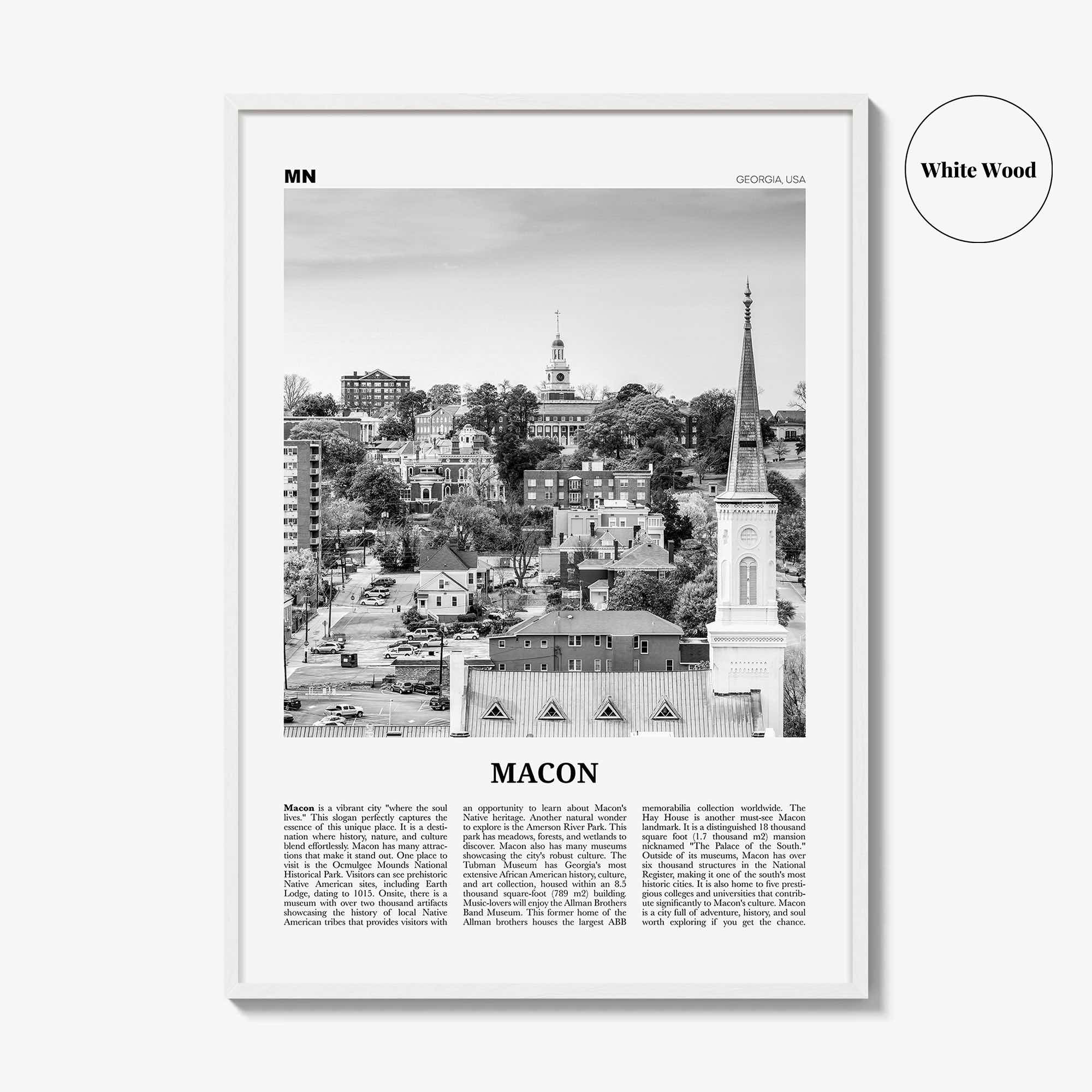 Macon Print Black and White, Macon Wall Art, Macon Poster, Macon Photo, Macon Map, Macon Wall Decor, Georgia, USA, United States