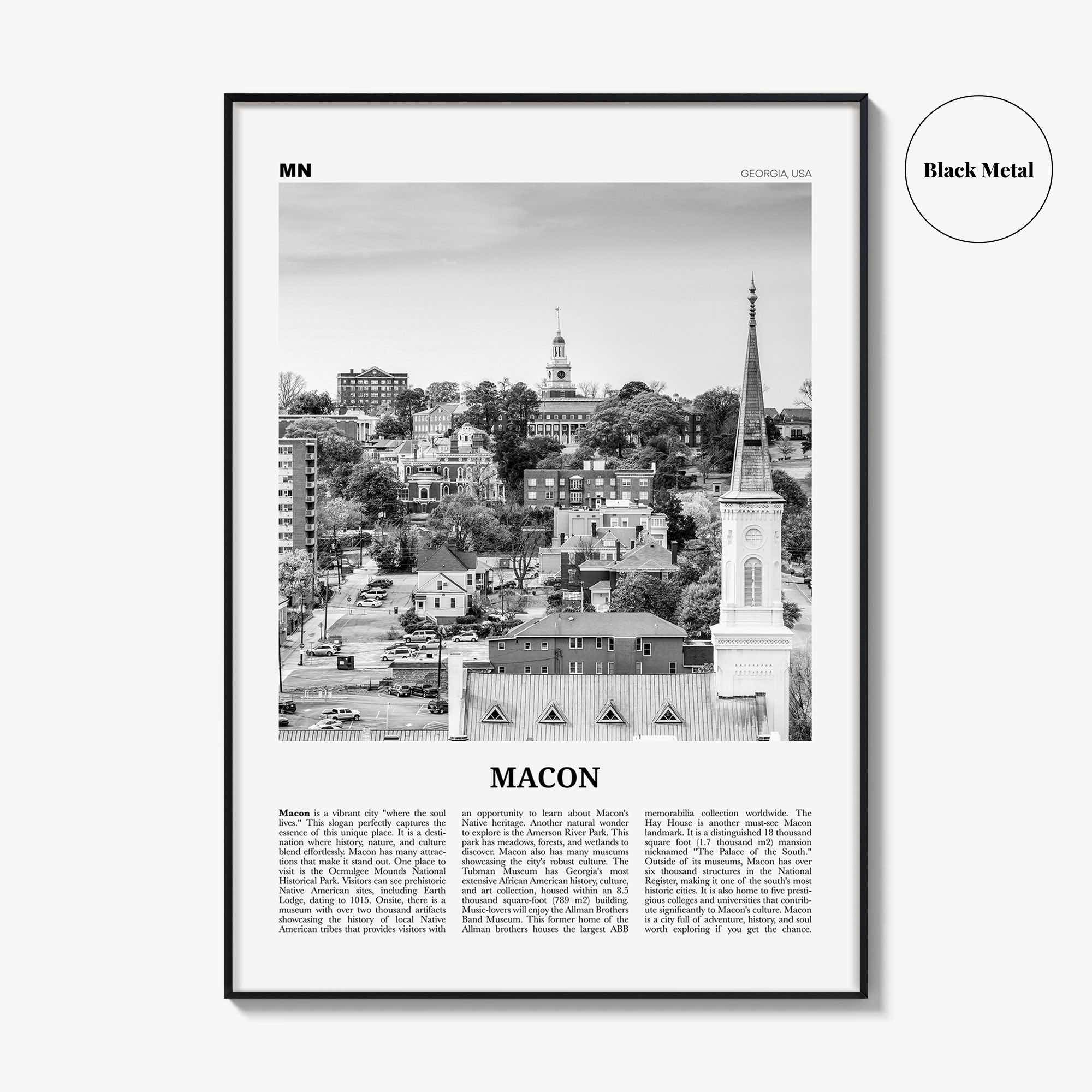 Macon Print Black and White, Macon Wall Art, Macon Poster, Macon Photo, Macon Map, Macon Wall Decor, Georgia, USA, United States