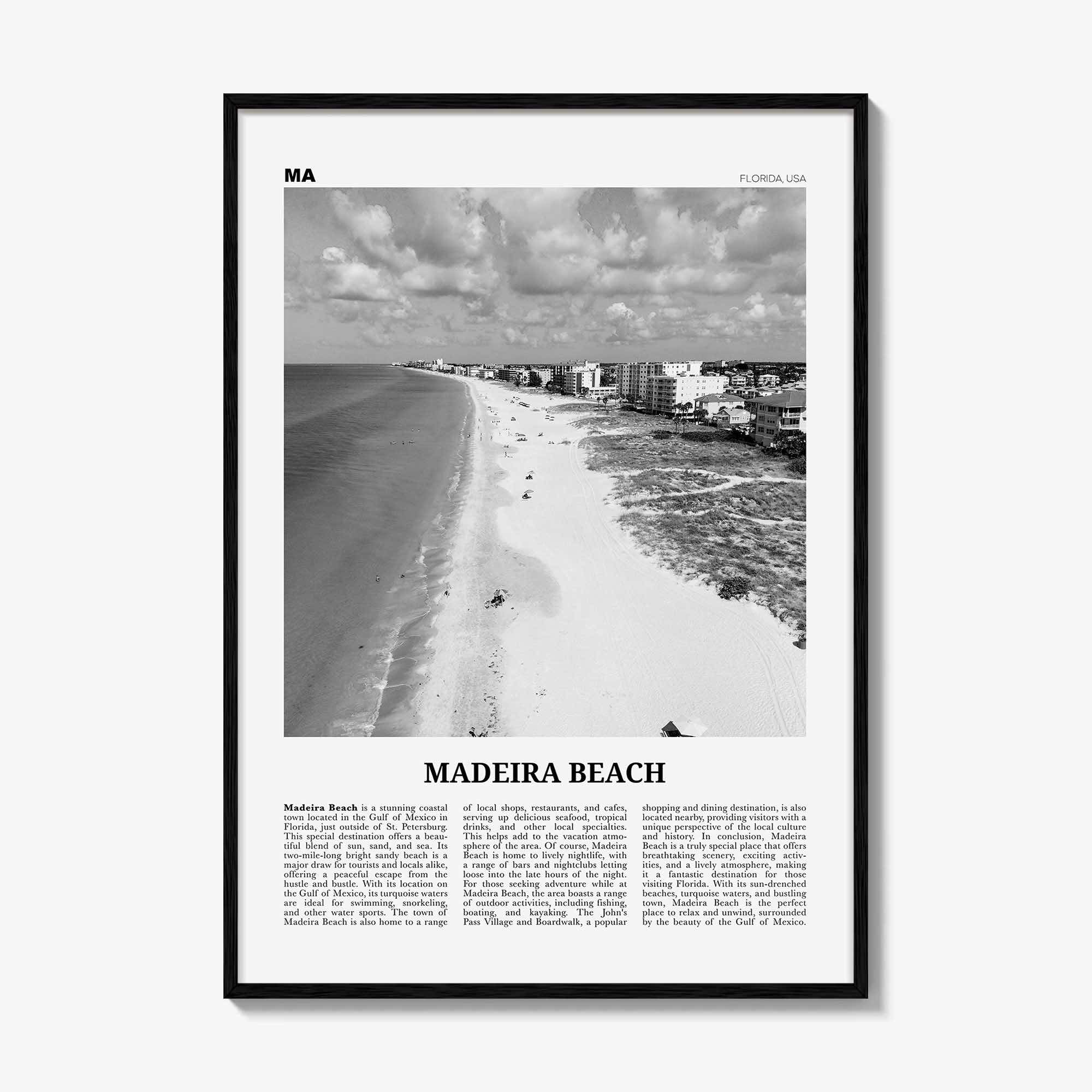 Madeira Beach Print Black and White, Madeira Beach Art, Madeira Beach Poster, Madeira Beach Photo, Madeira Beach Décor, Madeira Beach Map