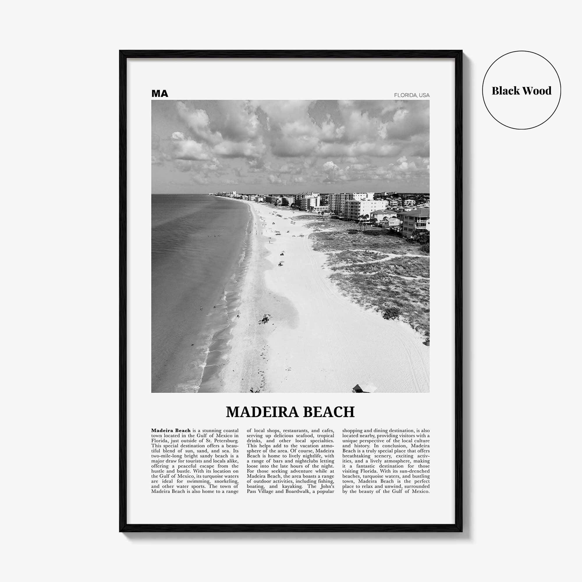 Madeira Beach Print Black and White, Madeira Beach Art, Madeira Beach Poster, Madeira Beach Photo, Madeira Beach Décor, Madeira Beach Map
