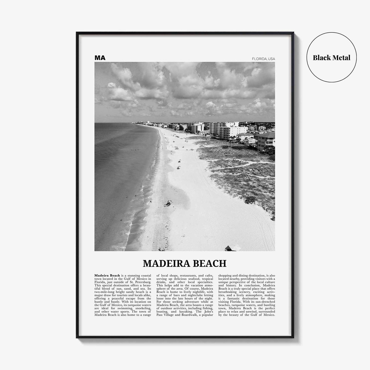 Madeira Beach Print Black and White, Madeira Beach Art, Madeira Beach Poster, Madeira Beach Photo, Madeira Beach Décor, Madeira Beach Map