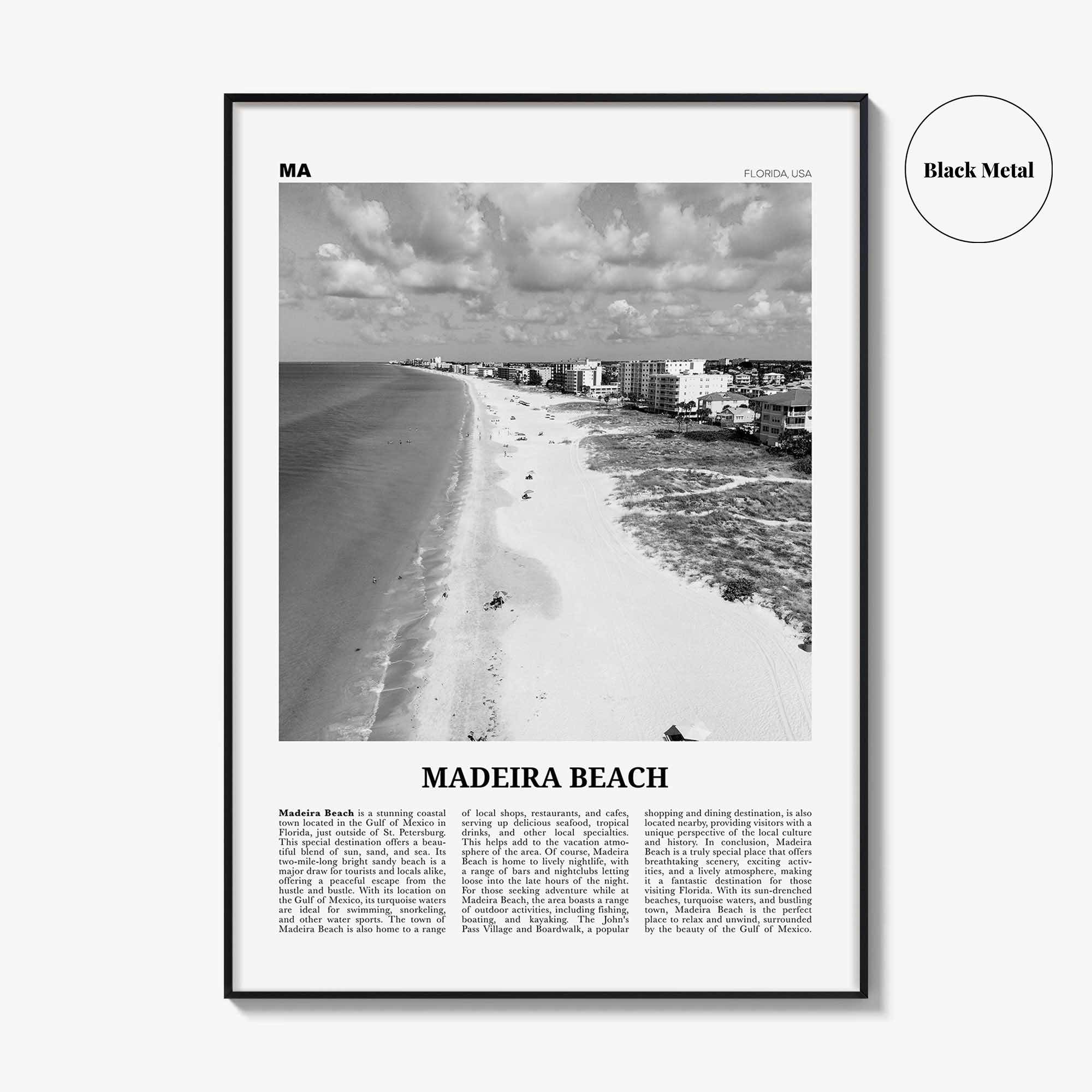 Madeira Beach Print Black and White, Madeira Beach Art, Madeira Beach Poster, Madeira Beach Photo, Madeira Beach Décor, Madeira Beach Map