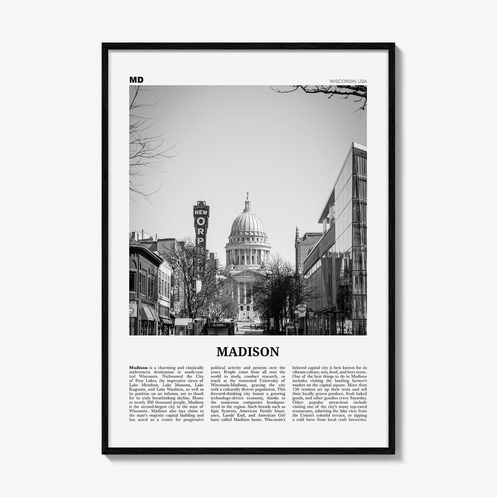 Madison Print Black and White No 1, Madison Wall Art, Madison Poster, Madison Photo, Madison Décor, Wisconsin, USA, United States