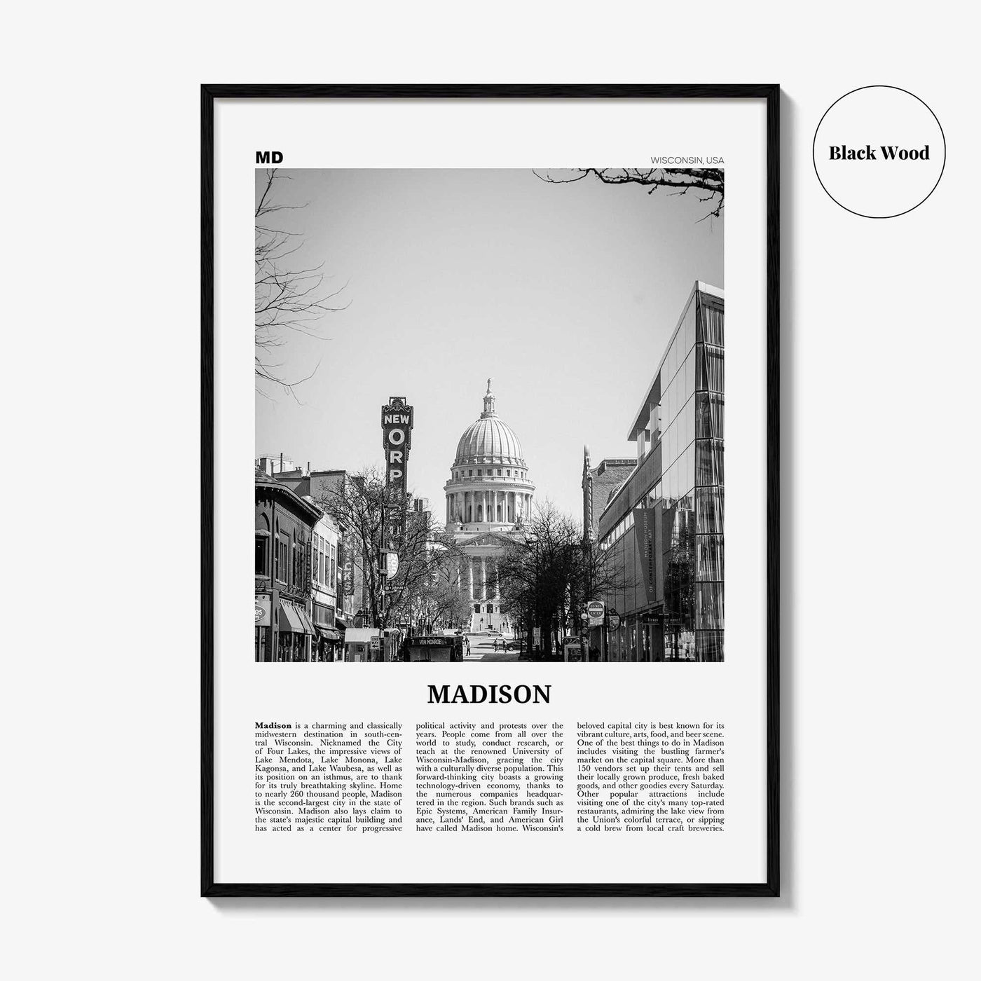 Madison Print Black and White No 1, Madison Wall Art, Madison Poster, Madison Photo, Madison Décor, Wisconsin, USA, United States