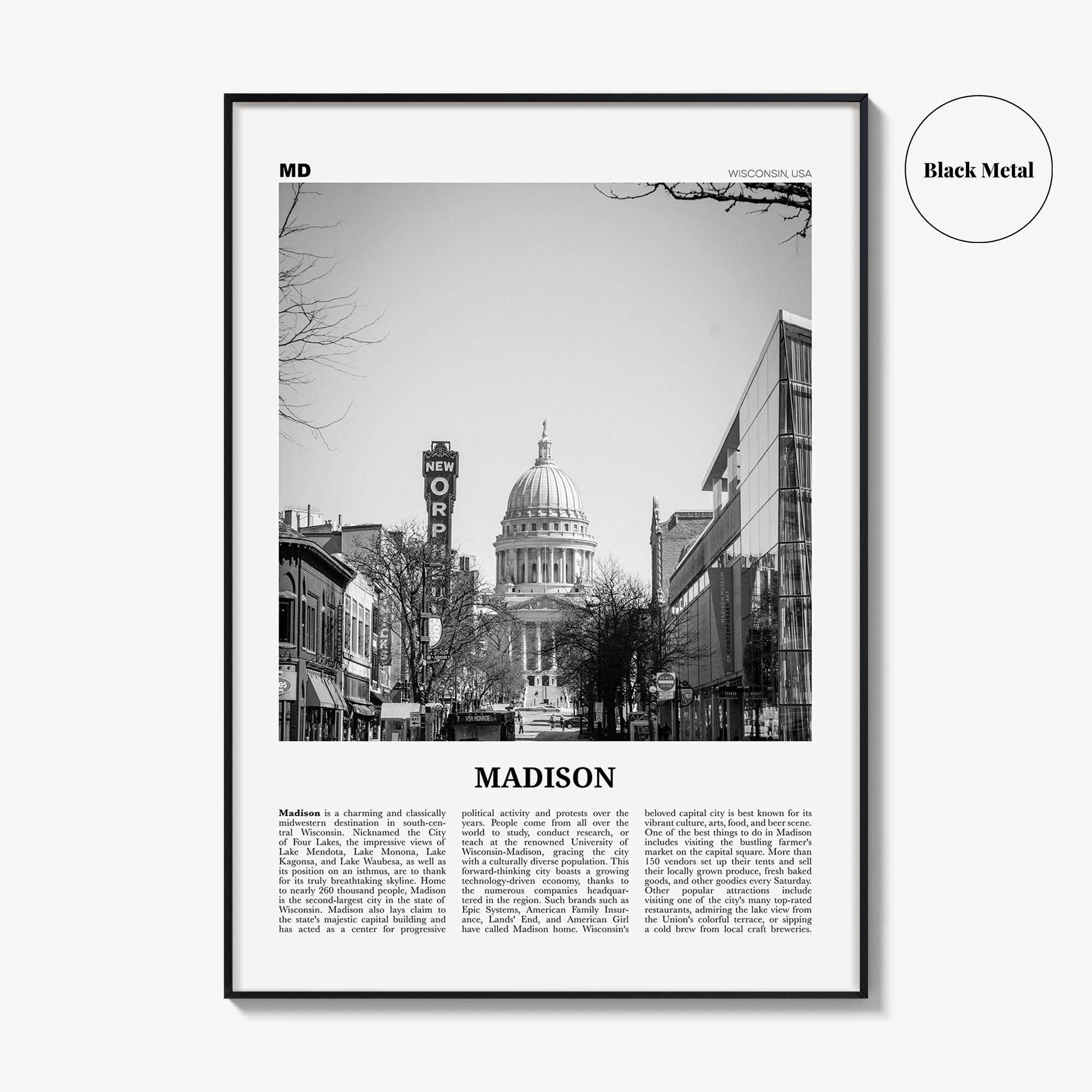 Madison Print Black and White No 1, Madison Wall Art, Madison Poster, Madison Photo, Madison Décor, Wisconsin, USA, United States