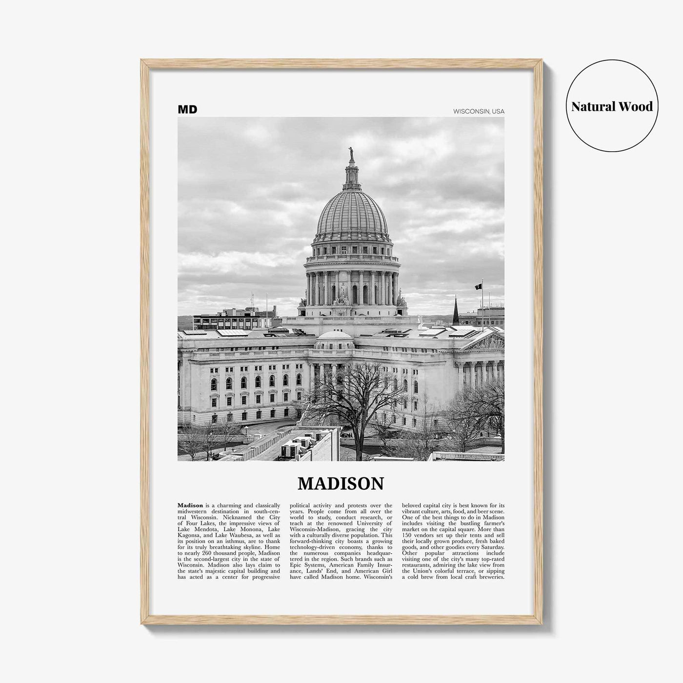 Madison Print Black and White No 2, Madison Wall Art, Madison Poster, Madison Photo, Madison Décor, Wisconsin, USA, United States