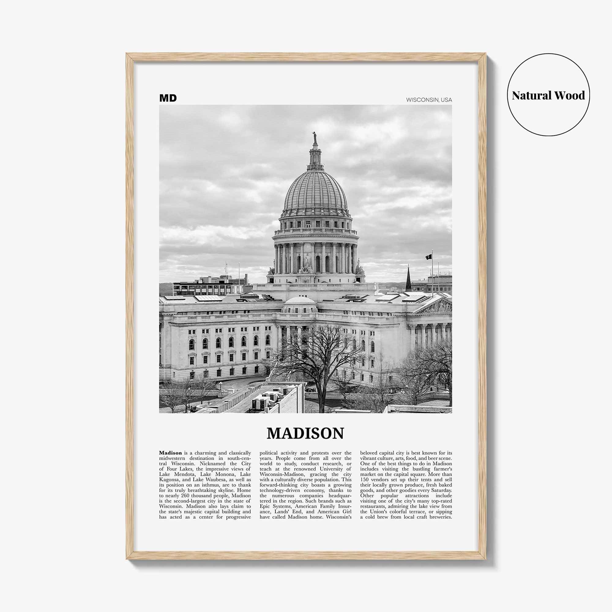 Madison Print Black and White No 2, Madison Wall Art, Madison Poster, Madison Photo, Madison Décor, Wisconsin, USA, United States