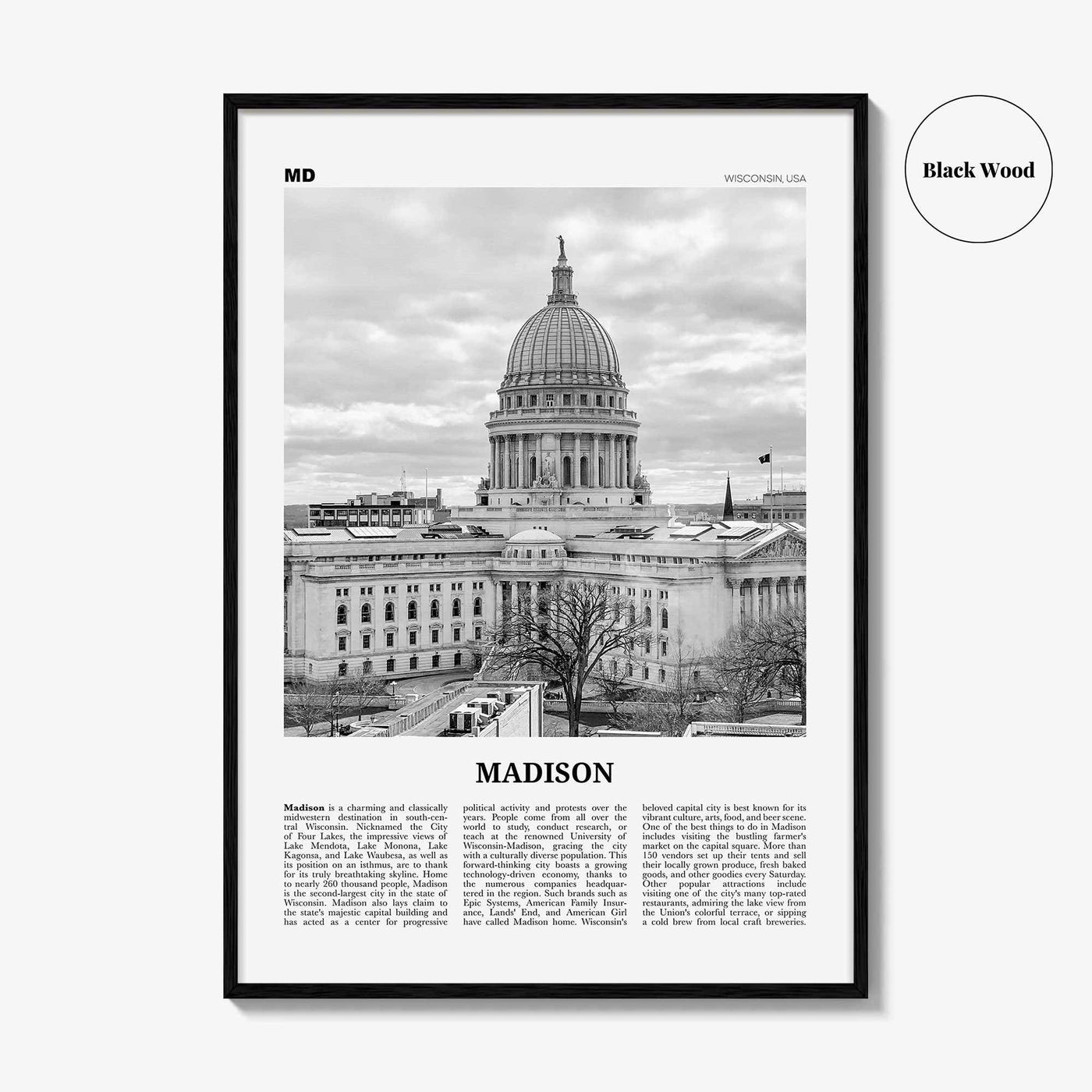Madison Print Black and White No 2, Madison Wall Art, Madison Poster, Madison Photo, Madison Décor, Wisconsin, USA, United States