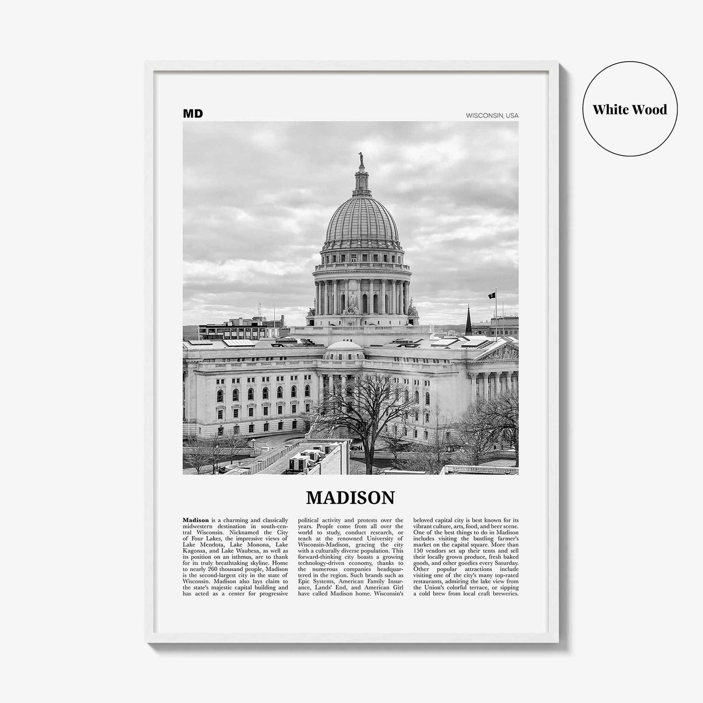 Madison Print Black and White No 2, Madison Wall Art, Madison Poster, Madison Photo, Madison Décor, Wisconsin, USA, United States