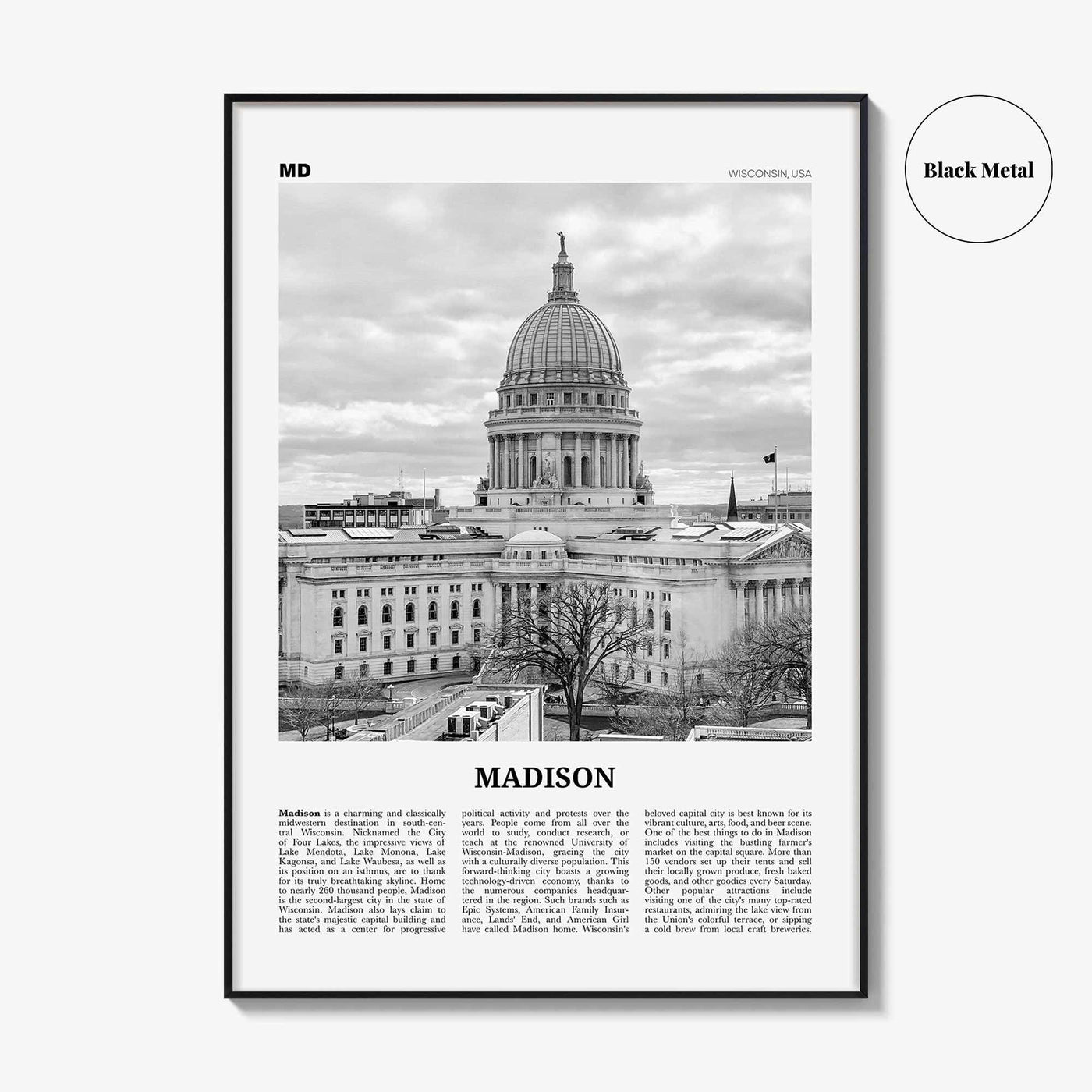 Madison Print Black and White No 2, Madison Wall Art, Madison Poster, Madison Photo, Madison Décor, Wisconsin, USA, United States