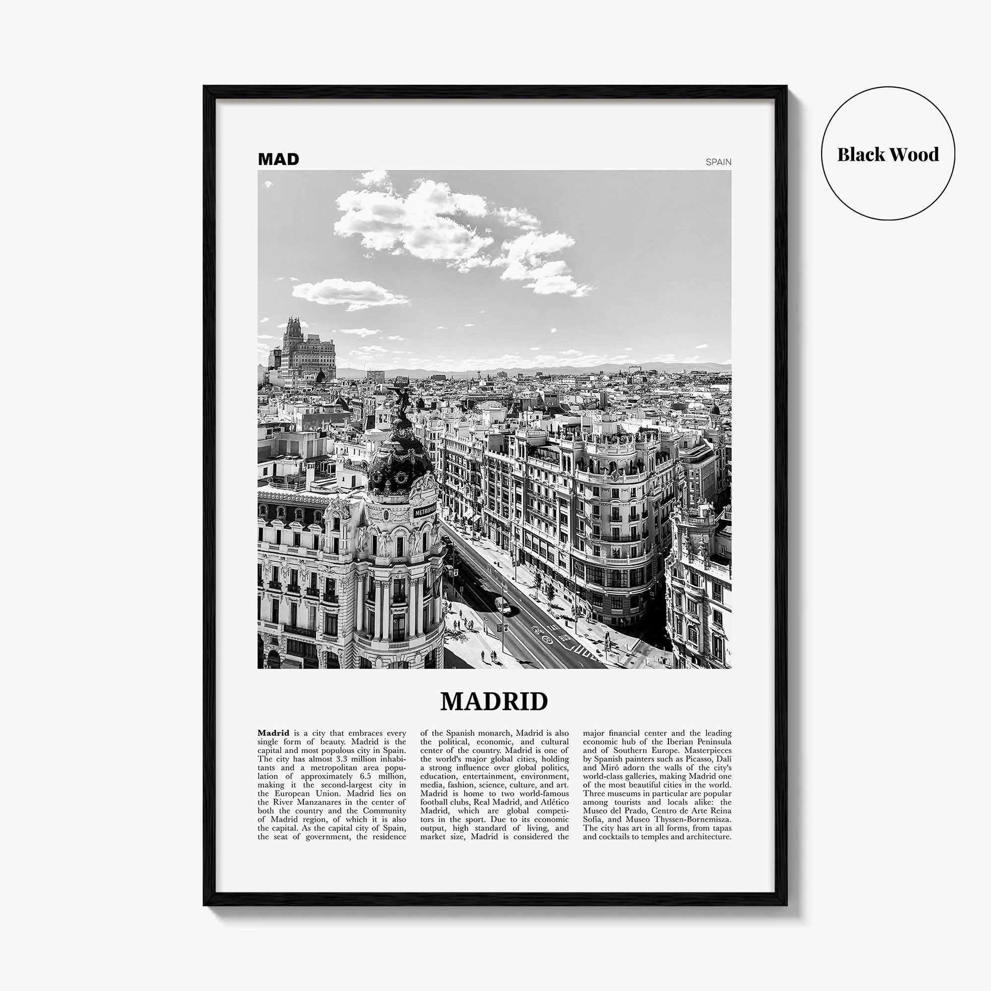 Madrid Print Black and White No 1, Madrid Wall Art, Madrid Poster, Madrid Photo, Madrid Wall Decor, City Art Print, Spain, España