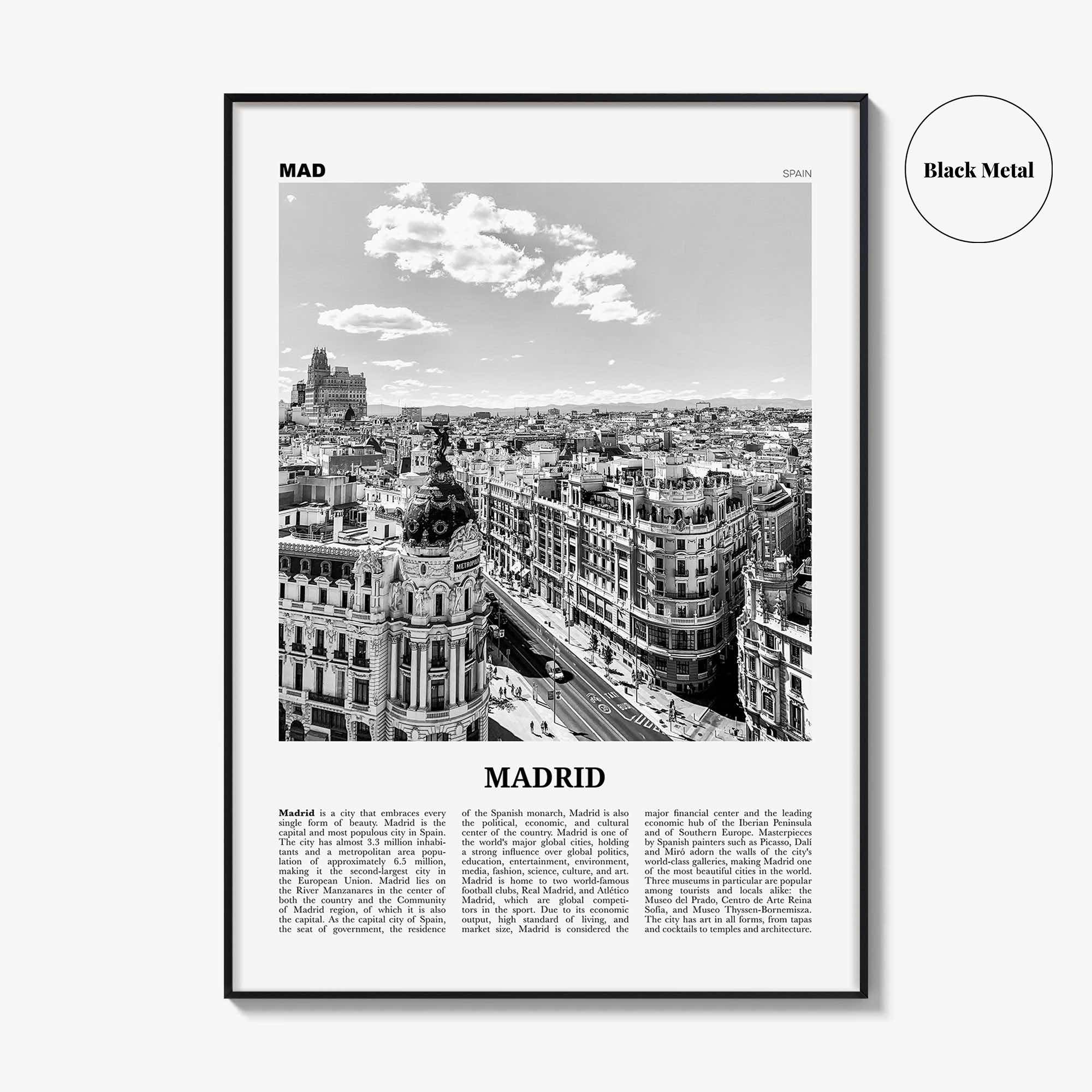 Madrid Print Black and White No 1, Madrid Wall Art, Madrid Poster, Madrid Photo, Madrid Wall Decor, City Art Print, Spain, España