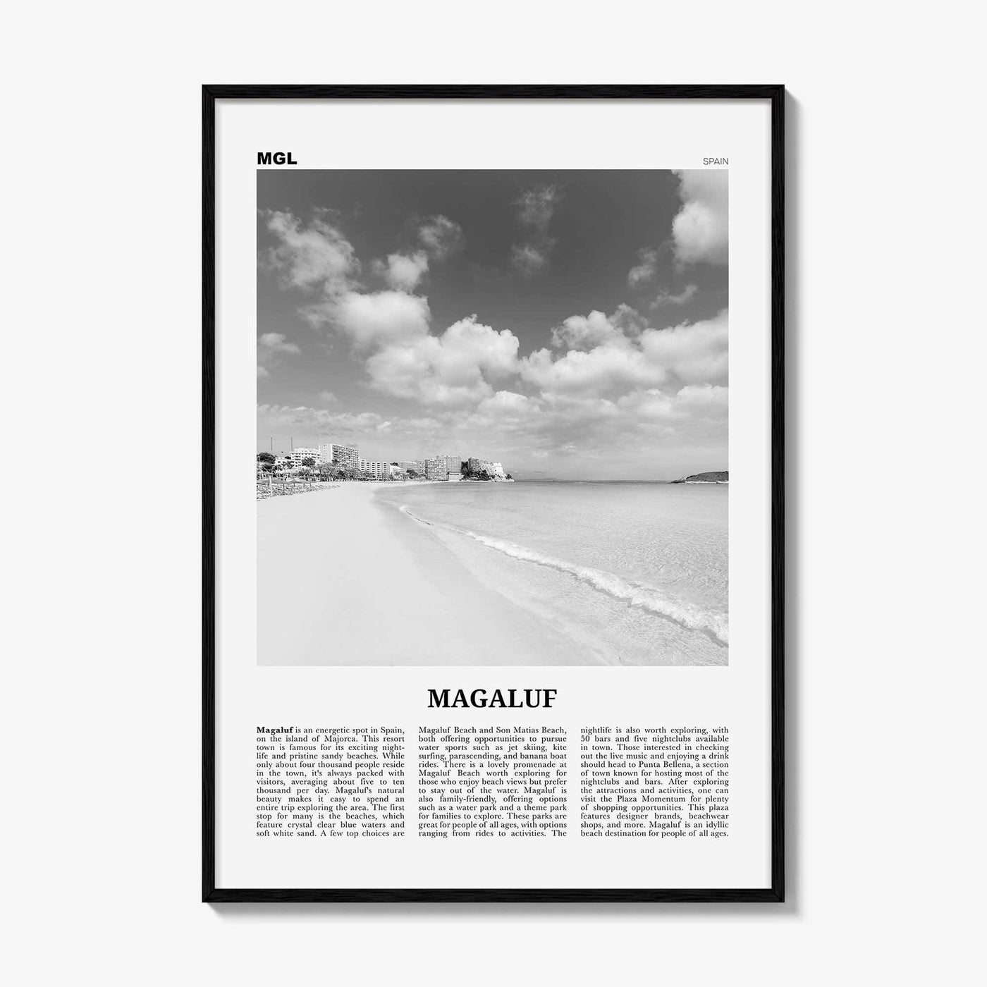 Magaluf Print Black and White, Magaluf Wall Art, Magaluf Poster, Magaluf Photo, Magaluf Wall Décor, Magaluf Map, Spain
