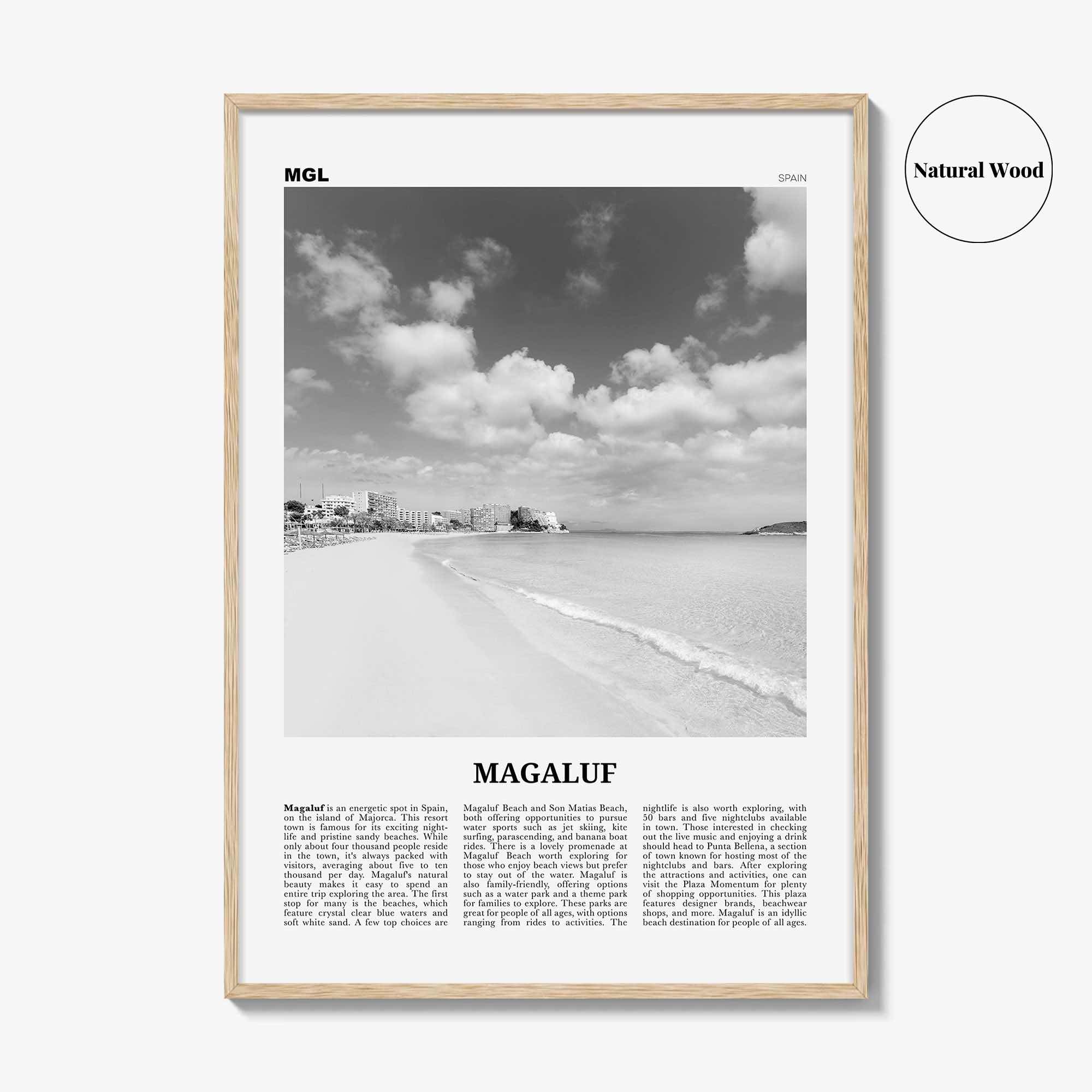 Magaluf Print Black and White, Magaluf Wall Art, Magaluf Poster, Magaluf Photo, Magaluf Wall Décor, Magaluf Map, Spain