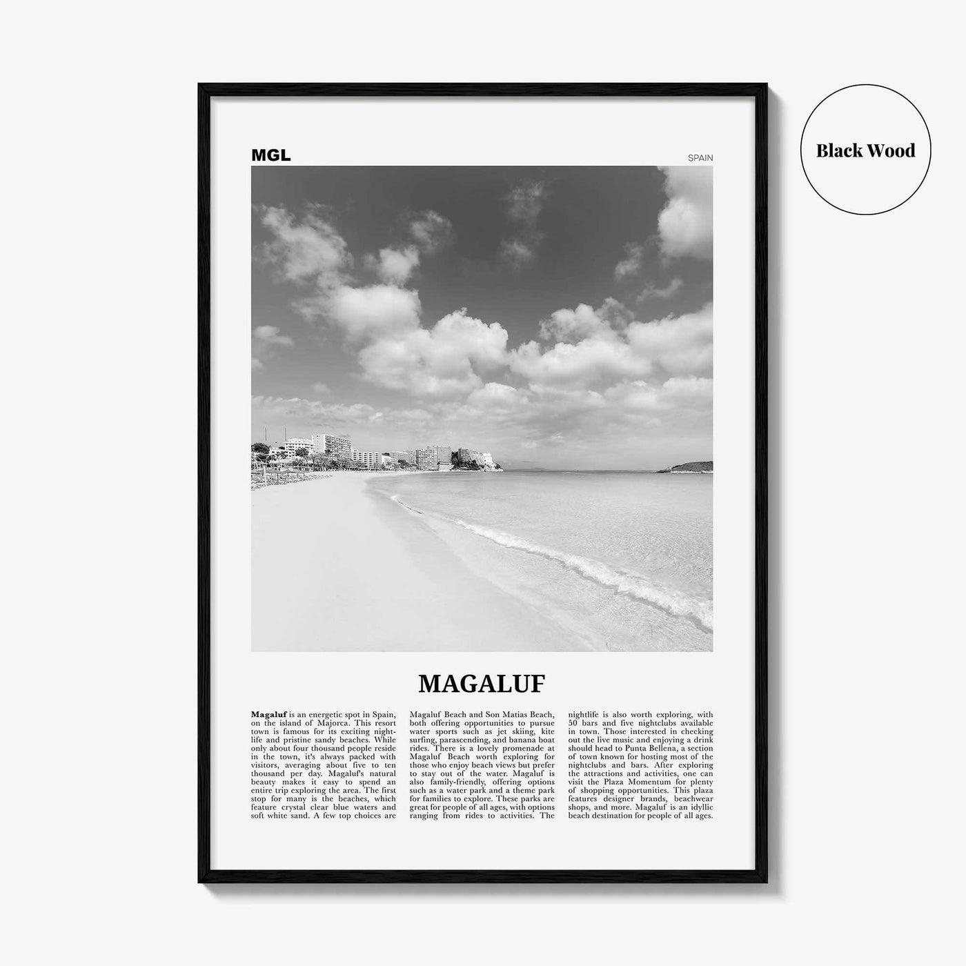Magaluf Print Black and White, Magaluf Wall Art, Magaluf Poster, Magaluf Photo, Magaluf Wall Décor, Magaluf Map, Spain